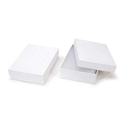 RJ Displays- 20 Pack Cotton Filled Elegant White Cardboard Jewelry Box Pocket Watch, Ring, Earring, Necklace Chain Jewelry Colle