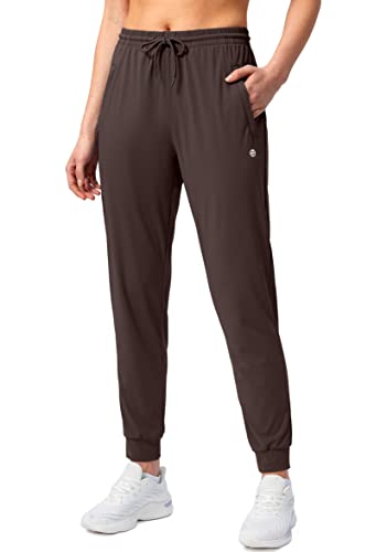 G Gradual Women's Joggers Pants with Zipper Pockets Tapered Running Sweatpants for Women Lounge, Jogging (Brown, Medium)
