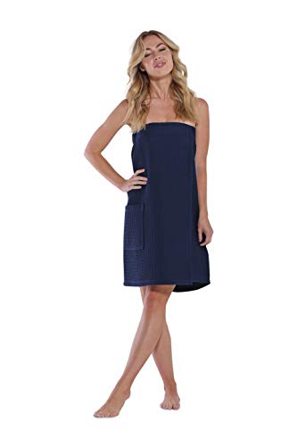 Turquaz Lightweight Knee Length Waffle Robes For Women Spa Bath Waffle Body Wrap Towel with Adjustable Touch Fastener