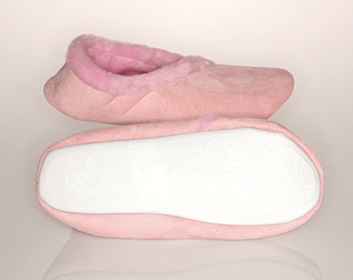 Medium 7-8 Womens Synthetic Fur Lined Suede Slippers in Pink