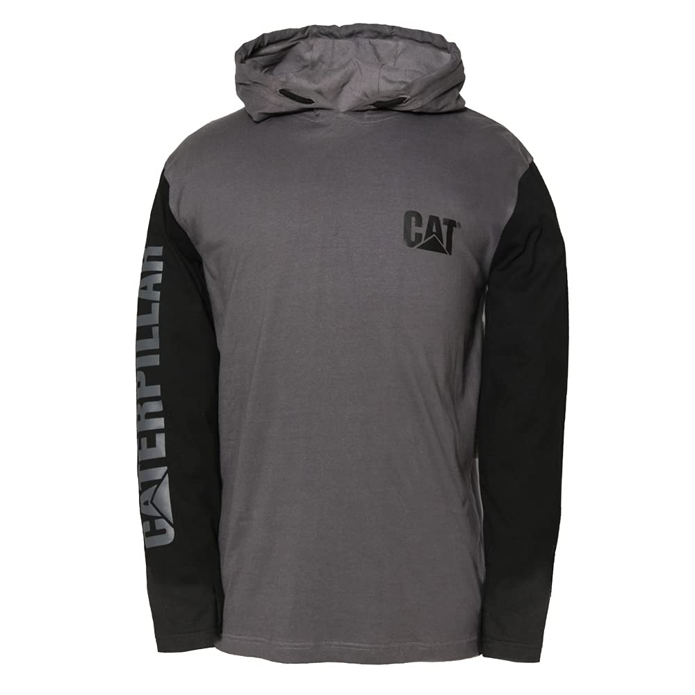Caterpillar mens Upf Hooded Banner L/S Tee Shirt, Dark Shadow - Black, X-Large US