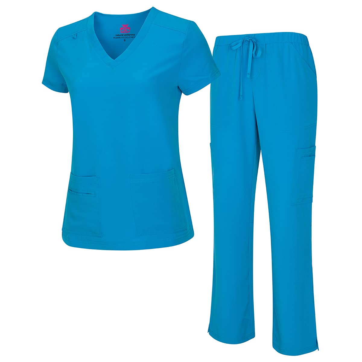 Natural Uniforms Womens cool Stretch V-Neck Top and cargo Pant Set (Water Blue, 3X-Large)