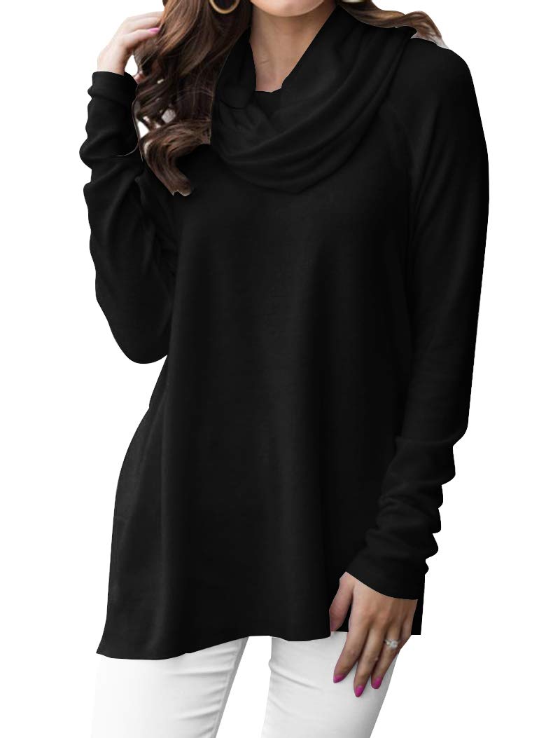 Minclouse Womens Long Sleeve cowl Neck Sweater Pullover Turtleneck casual Loose Sweatshirts Tunic Tops (X-Large, Black)