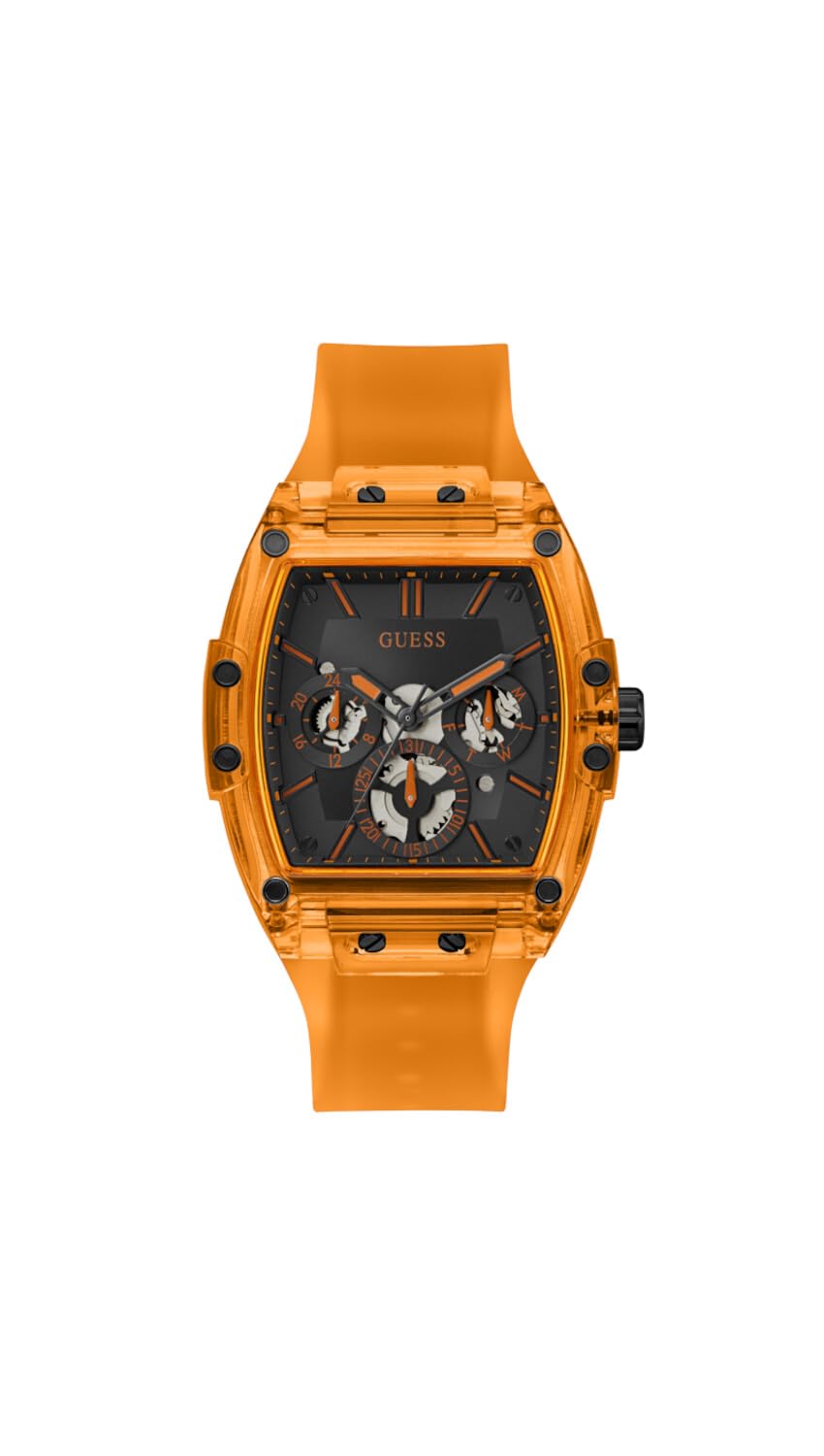 GUESS Men's 43mm Watch - Orange Strap Navy Dial Orange Case