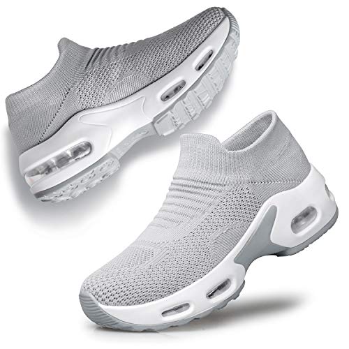 YHOON Womens Walking Shoes Sock Sneakers - Mesh Slip On Air cushion Driving Modern Jazz Dance casual Work Running Shoes grey,7