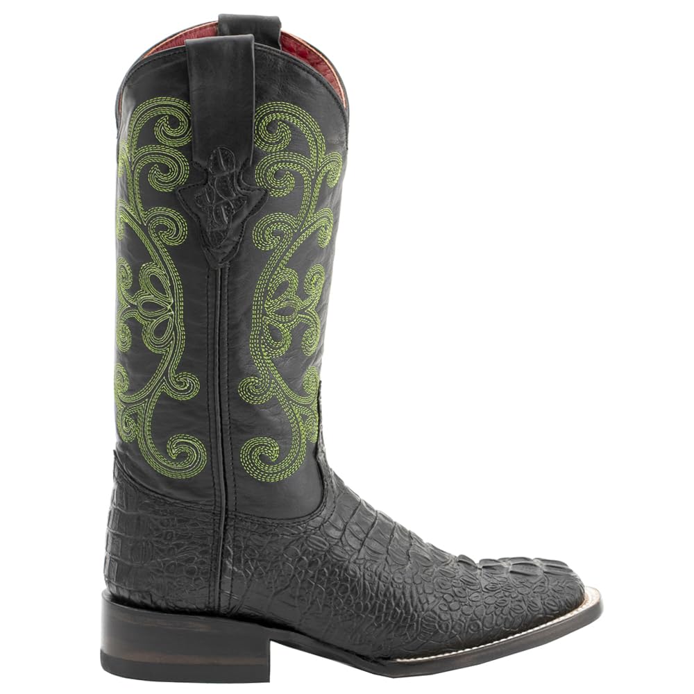 Ferrini 9039304060B Ladies Print Caiman Square Toe Black Boots 6B