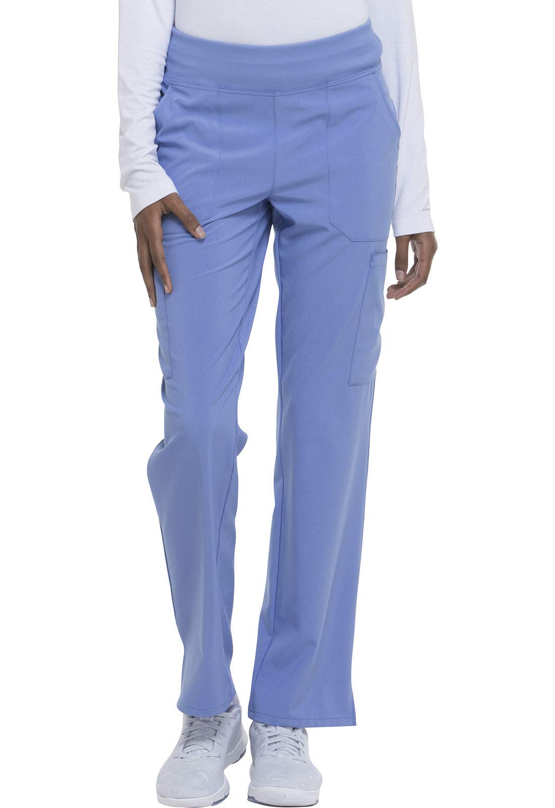 Dickies Women's Scrub Pants Natural Rise Tapered Leg Pull-On Bottoms with 7 Pockets and Knit Waistband DK005, M, Ciel