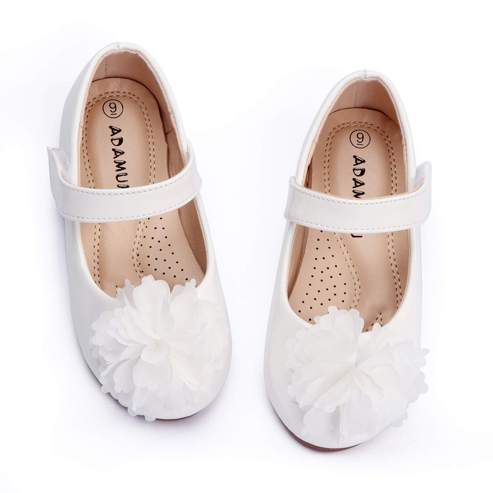 ADAMUMU Toddler Dress Shoes Flower Girl Shoes for Weeding Cute Toddler Mary Jane Shoes Lace Flore Ballet Flat for Walking,Jumpin