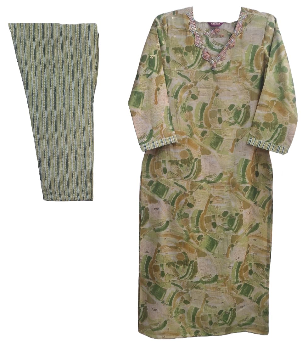 ANNI DESIGNER Women 's Kurta Rayon Blend Pant Set, Green, XL