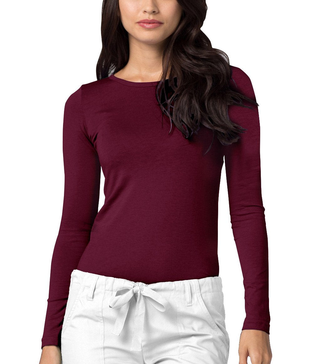 Adar Underscrubs for Women - Long Sleeve Underscrub Comfort Tee - 2900 - Burgundy - S