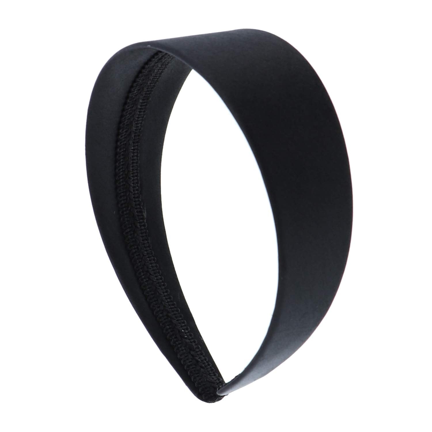 Motique Accessories Black 2 Inch Wide Satin Hard Headband with No Teeth Head band for Women and Girls