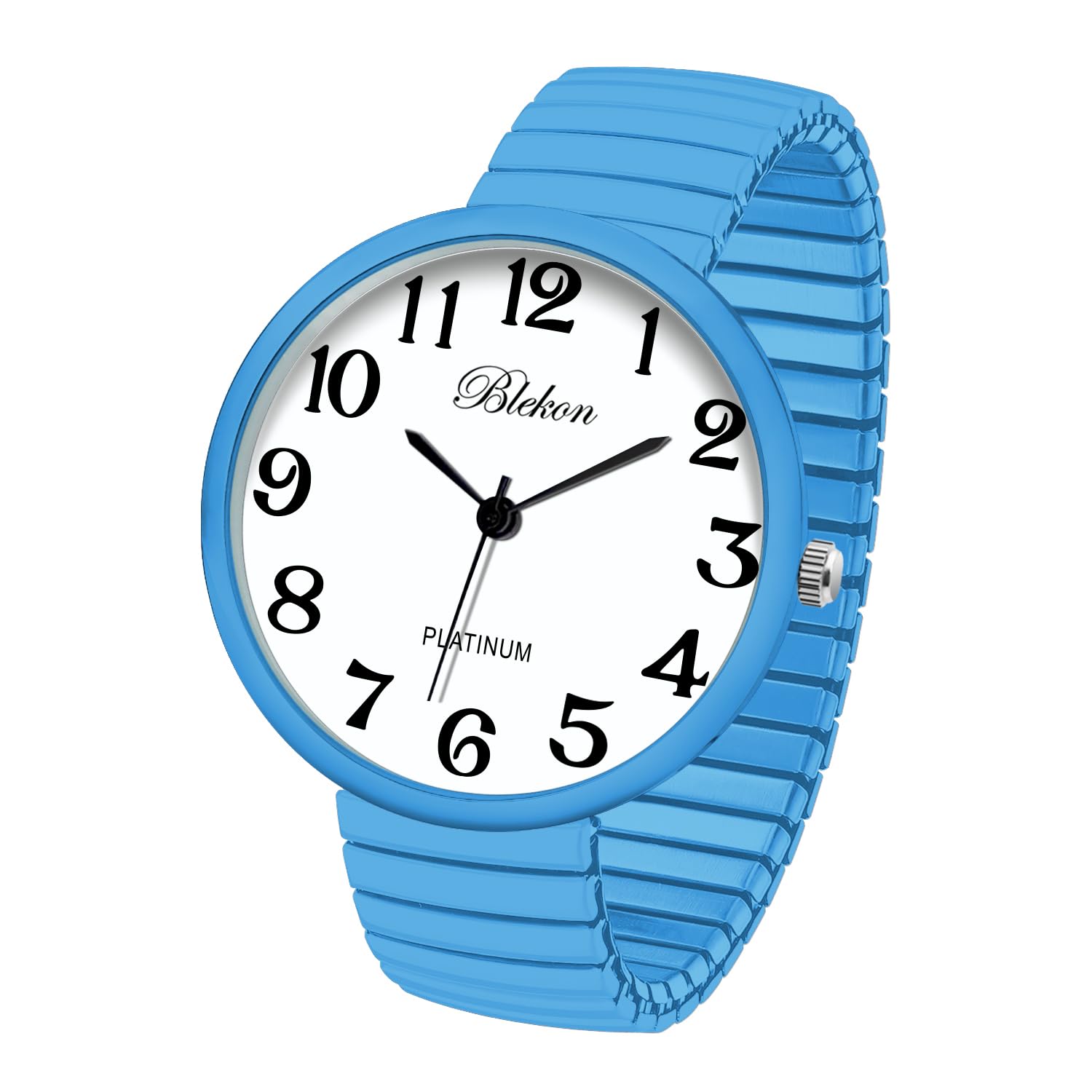 Blekon Collections New Super Large Face Stretch Band Japanese Movement PC21J Fashion Watch (Light Blue)