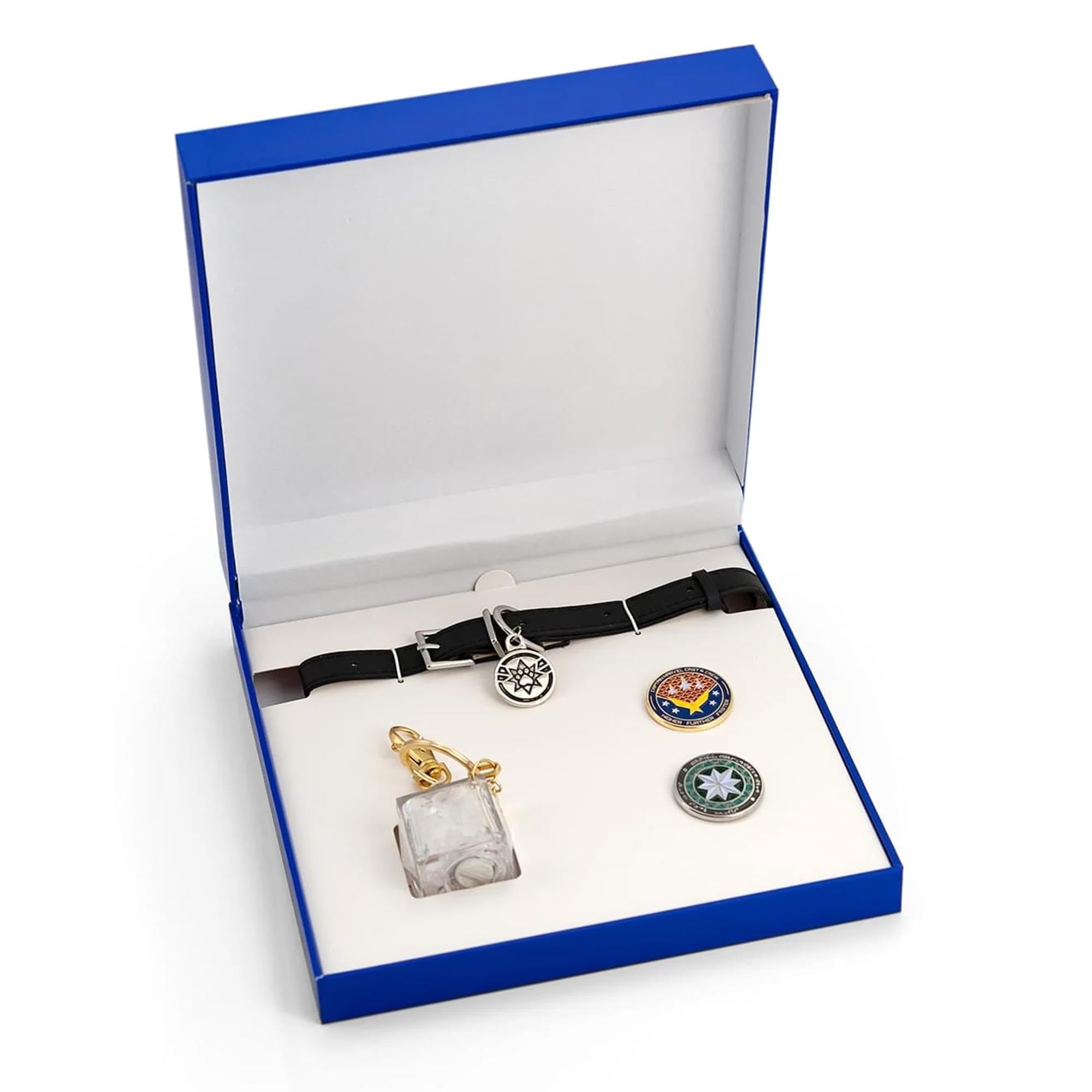 Marvel's Captain Marvel Exclusive Goose Collar Choker | Includes Bonus Tesseract Key Chain & Captain Marvel Pins | Set Of 4 Coll