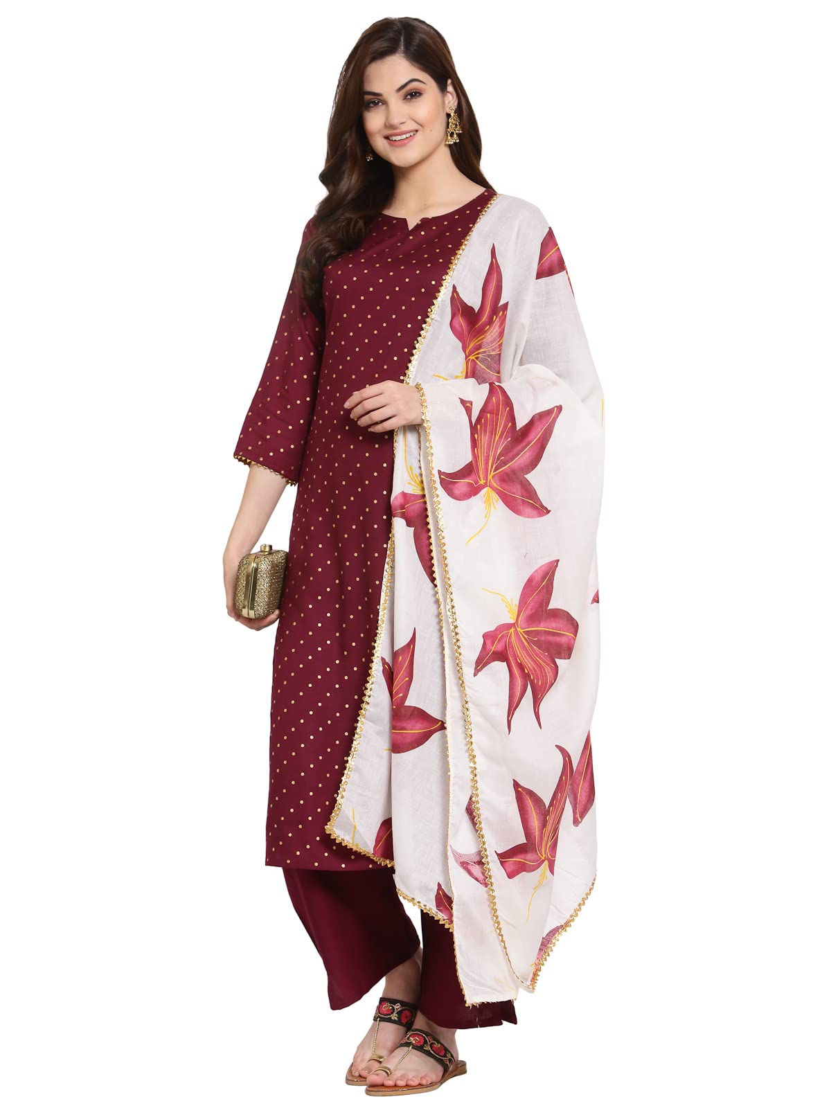 Gosriki Women'S Rayon Straight Kurta With Palazzo & Dupatta (Kpzd-Cot-10023-Purple_Xl-Go_Purple_X-Large)