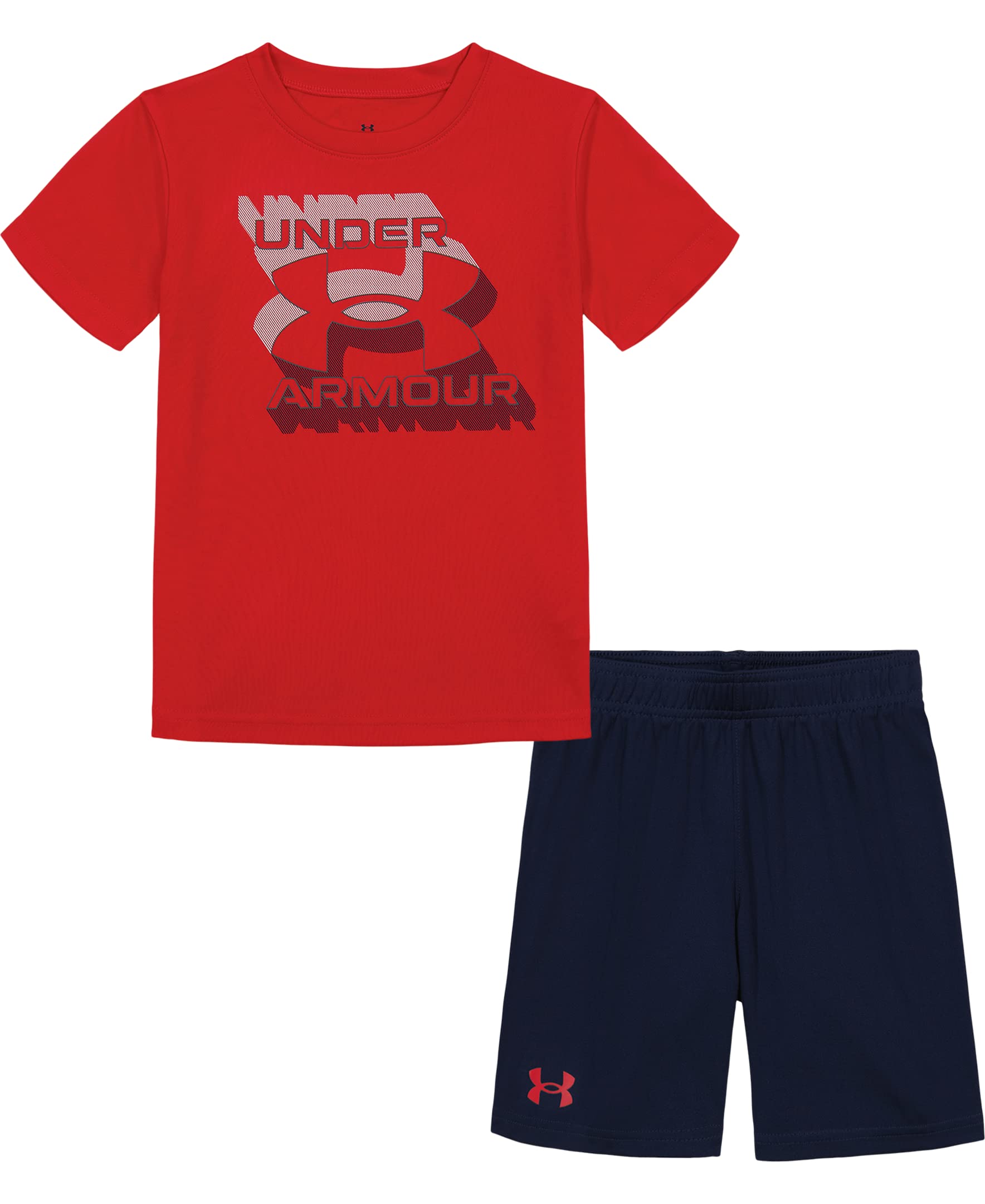 Under Armour Boys Sleeve Tee Set, Lightweight Breathable T-Shirt And Short Set, Red Zone, 4 US