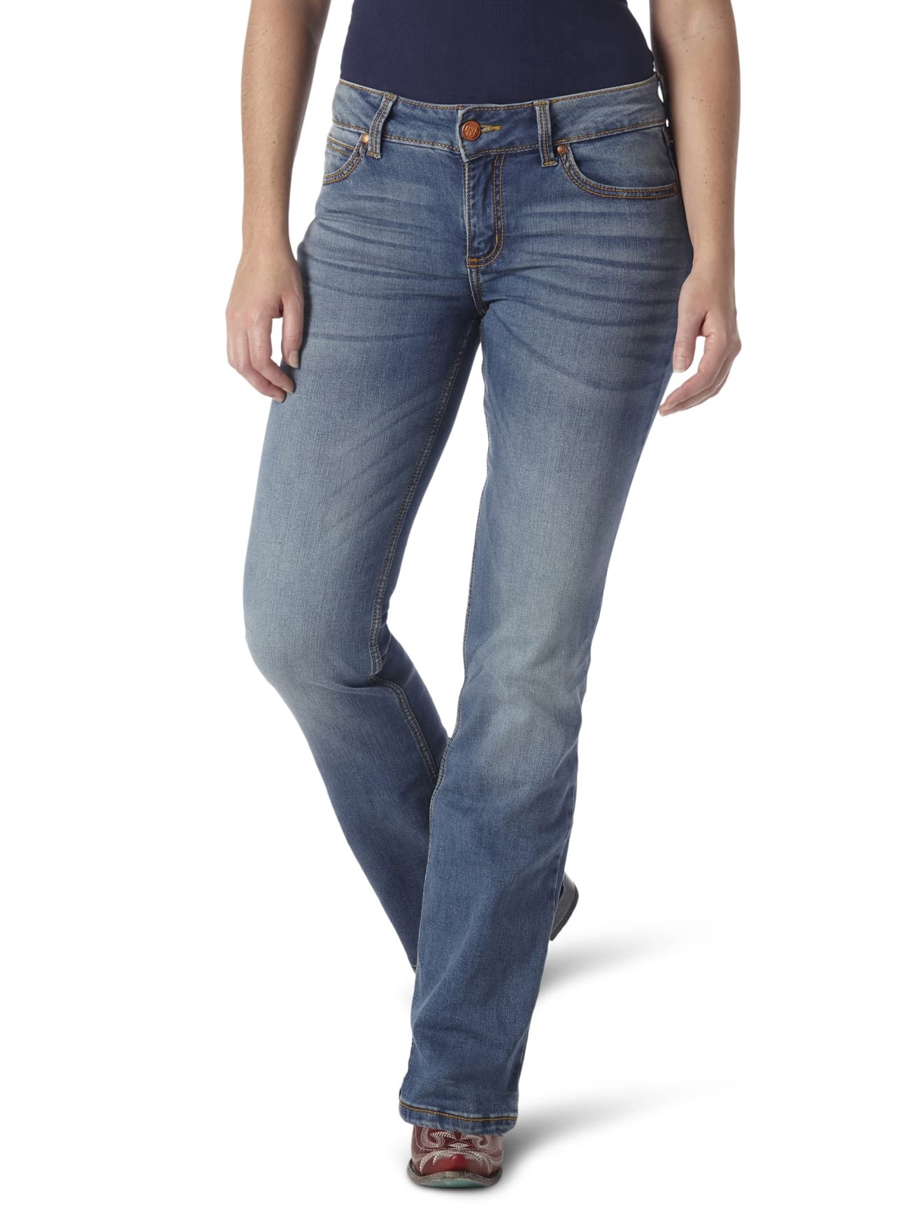 Wrangler Women's Retro Mae Rise Stretch Boot Cut Jean, Wash Mid, 3W x 34L