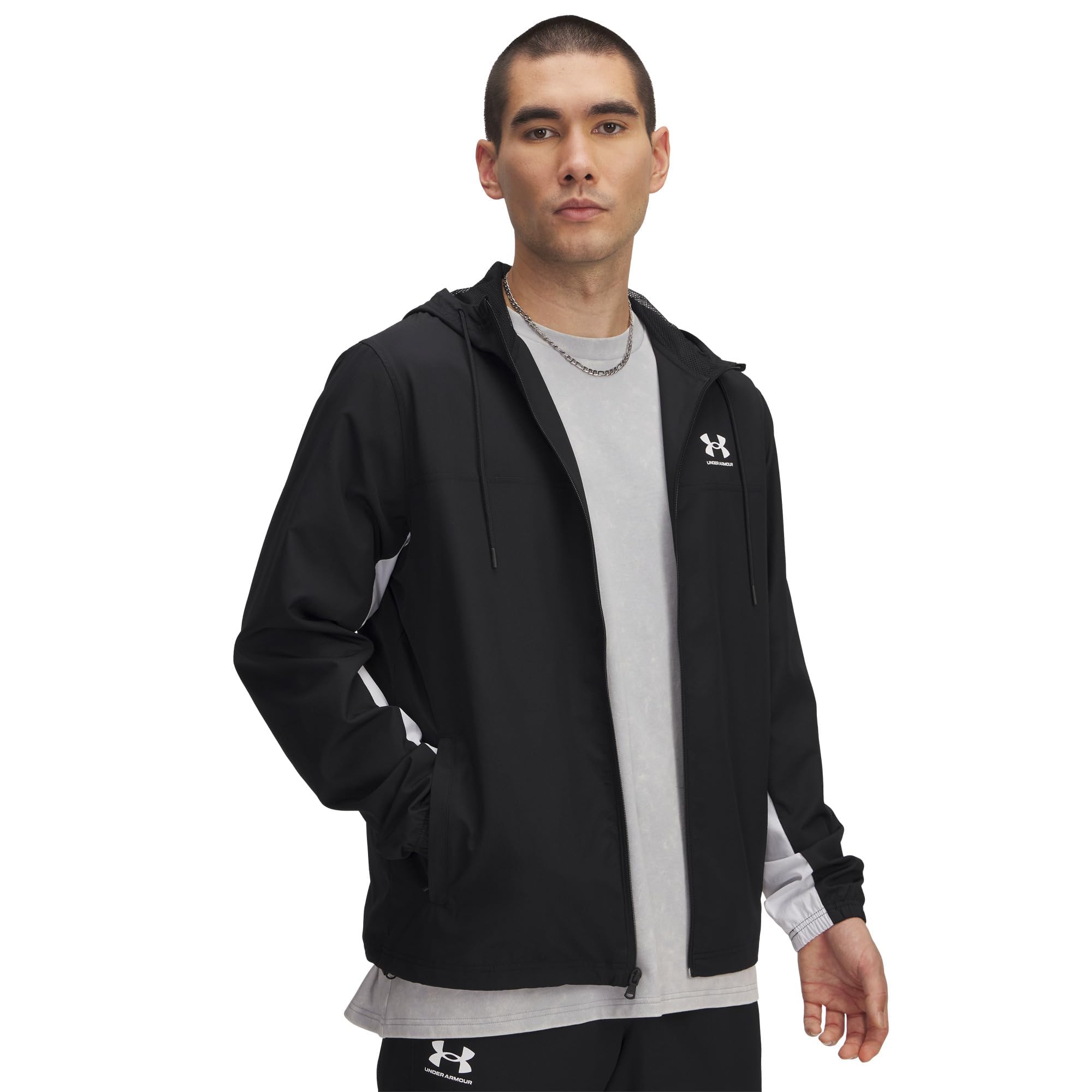 Under Armour Men's Rival Woven Windbreaker, (001) Black/Black/White, 4X-Large