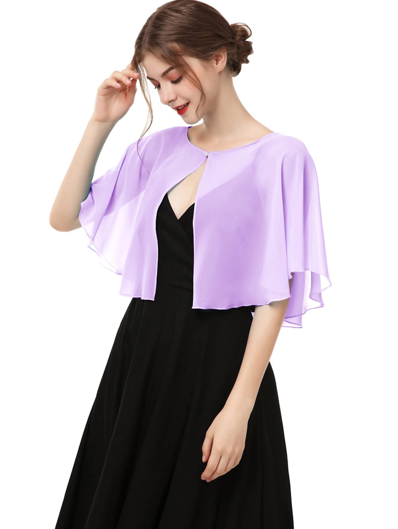 Chiffon Capelet Women's Soft capes Shawls and Wraps for Evening Dress Wedding Cape Cover Up (Lilac)