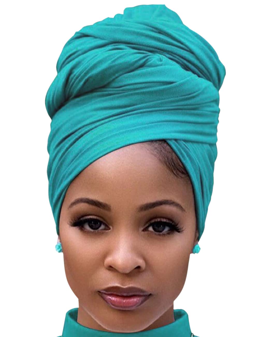Harewom Womens Head Wraps Scarf Long Lightweight Fashion Solid Color Winter Turban Headband for Locs Medium-Turquoise