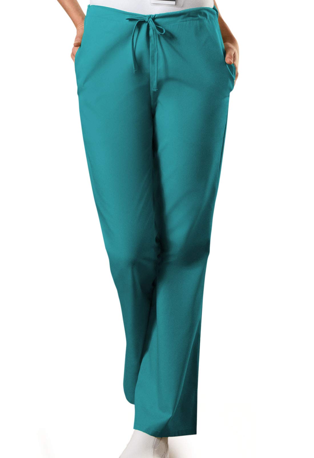 cherokee Womens Flare Leg Drawstring Scrub Pant, Teal Blue, X-Small Petite