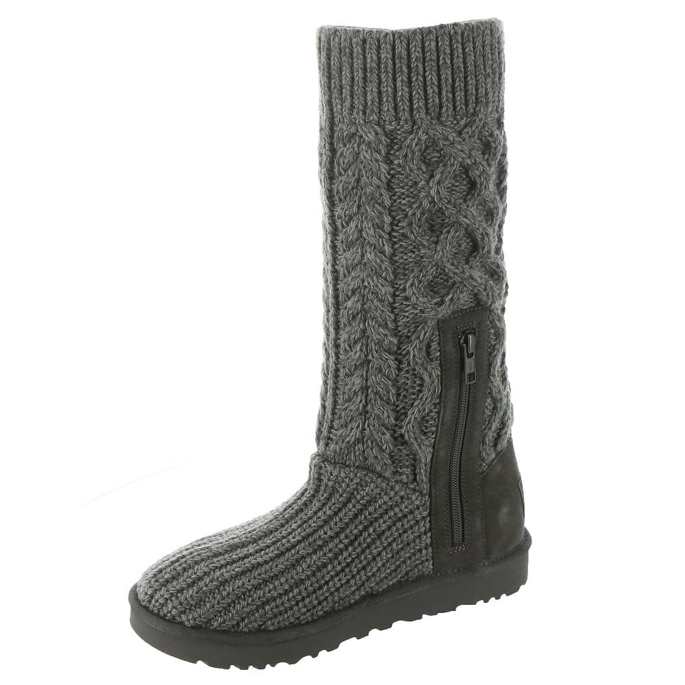 UGG Women's Classic Cardi Cabled Knit Boot, Grey, 8