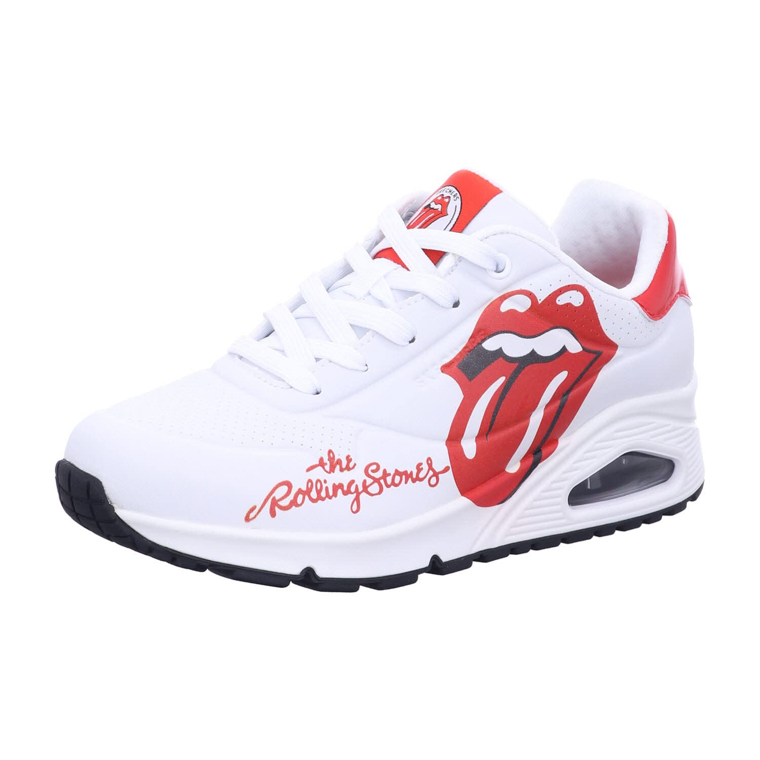 Skechers Women's UNO-Rolling Stones Single Sneaker, White/Red, 10