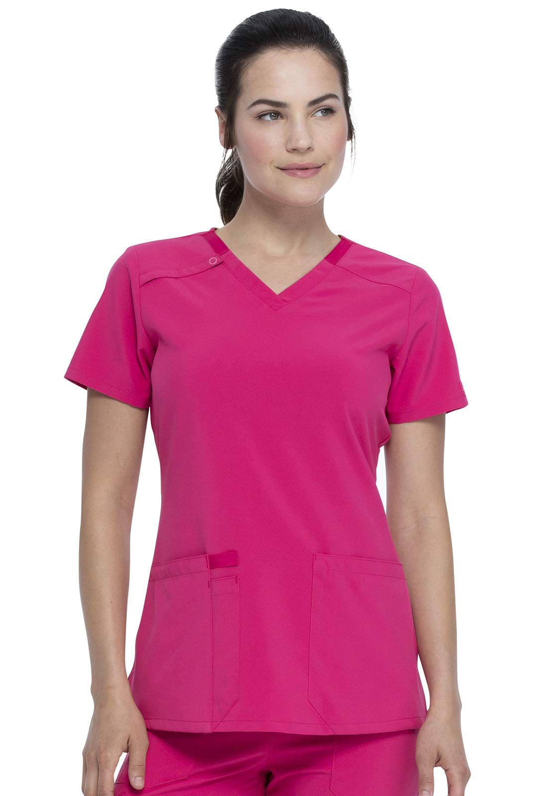 Dickies Women's Scrub Top V-Neck Top with 2 Pockets, Moisture Wicking and 360 Stretch Fabric - DK615, XS, Hot Pink