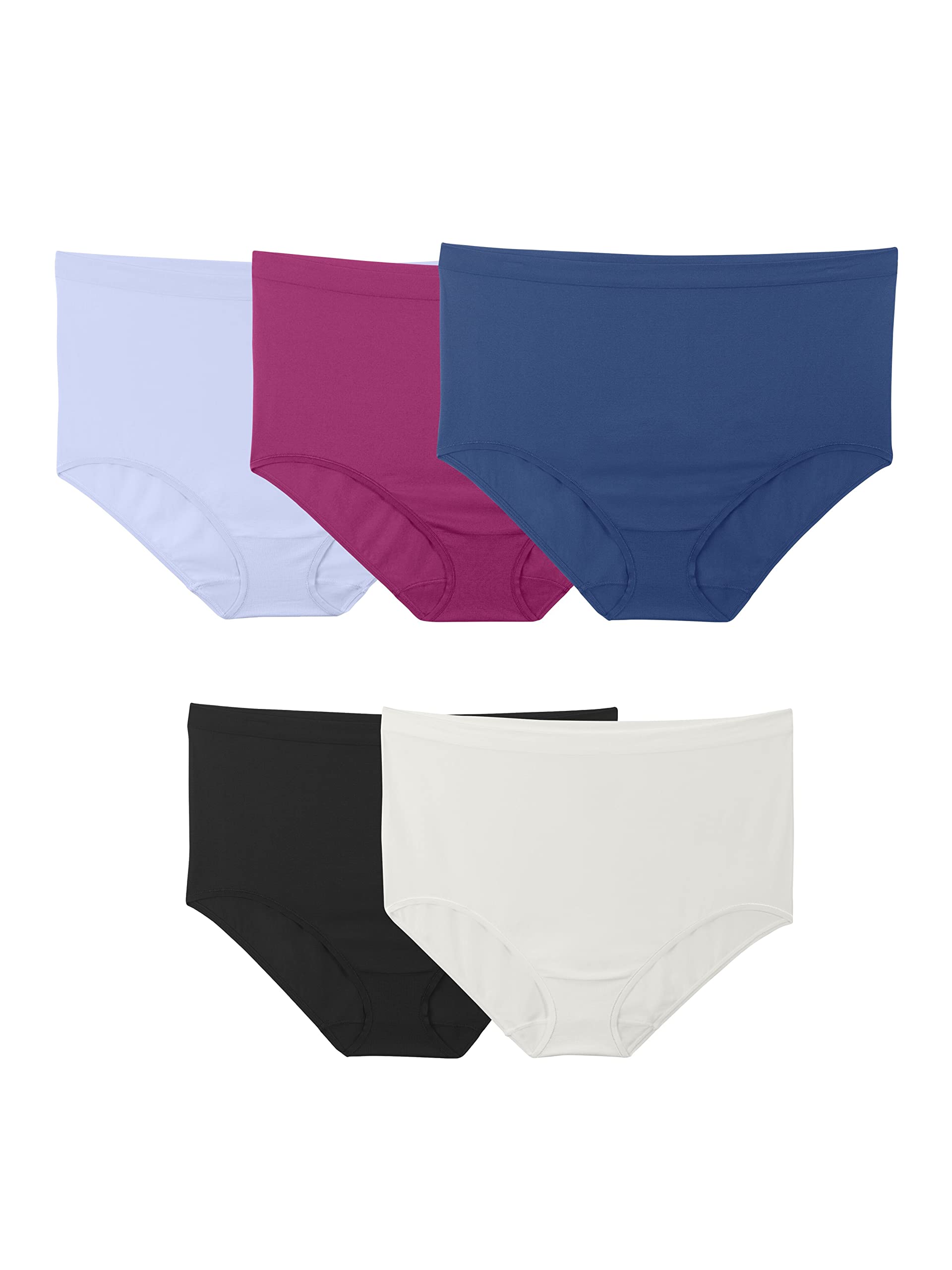 Fruit of the Loom Women's Fit for Me Seamless Panty, Assorted, Plus Size Brief-5 Pack-Black/White/Blue, 9 Plus