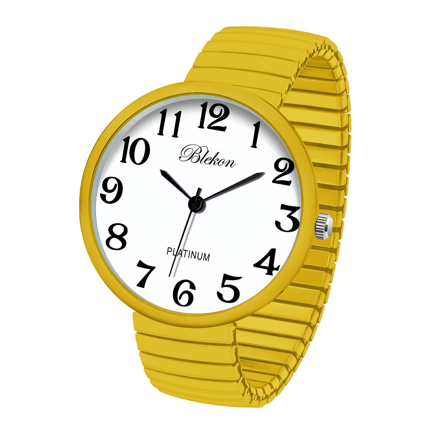 Blekon Collections New Super Large Face Stretch Band Japanese Movement PC21J Fashion Watch (Yellow)