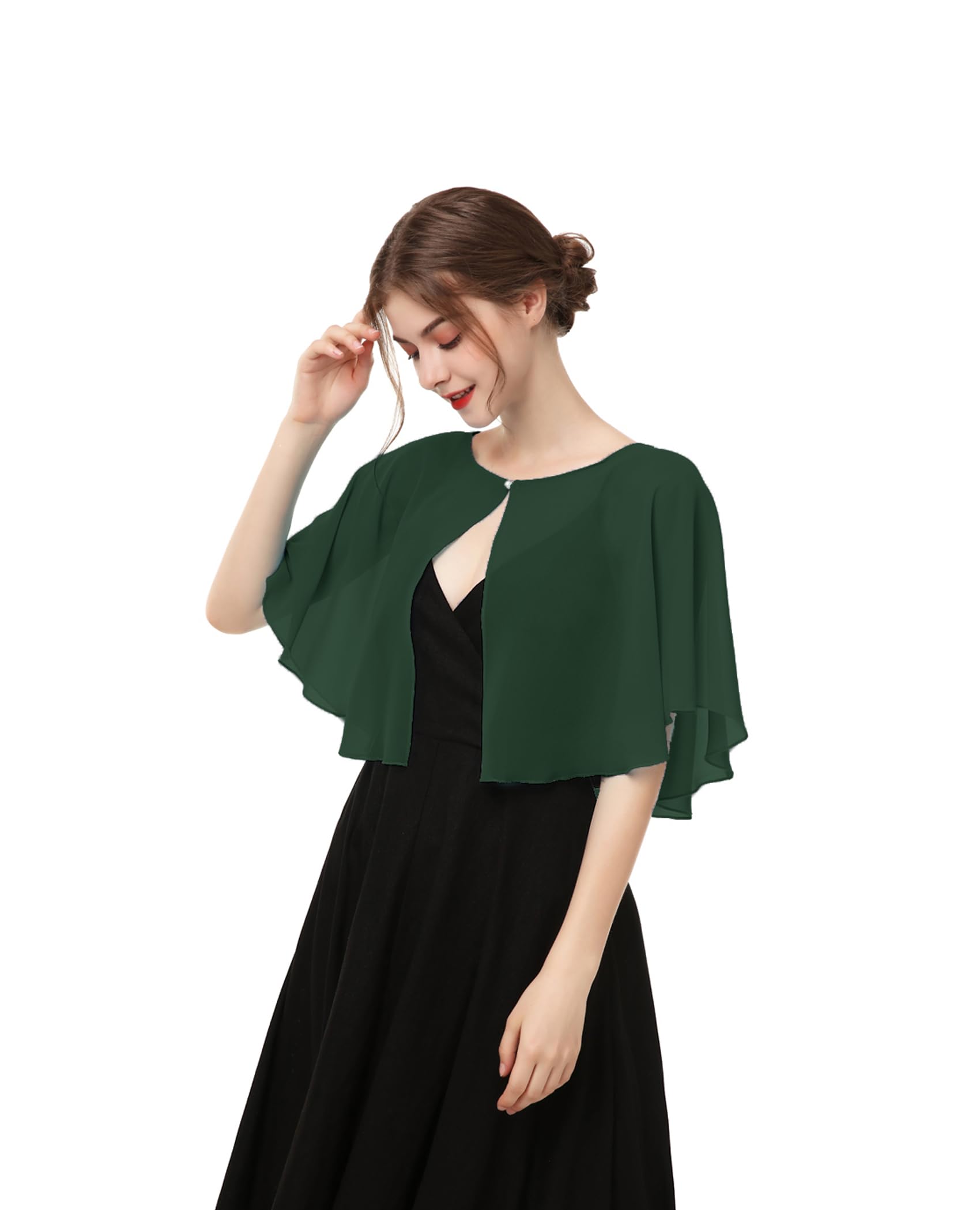 Chiffon Capelet Women's Soft capes Shawls and Wraps for Evening Dress Wedding Cape Cover Up (Dark Green)