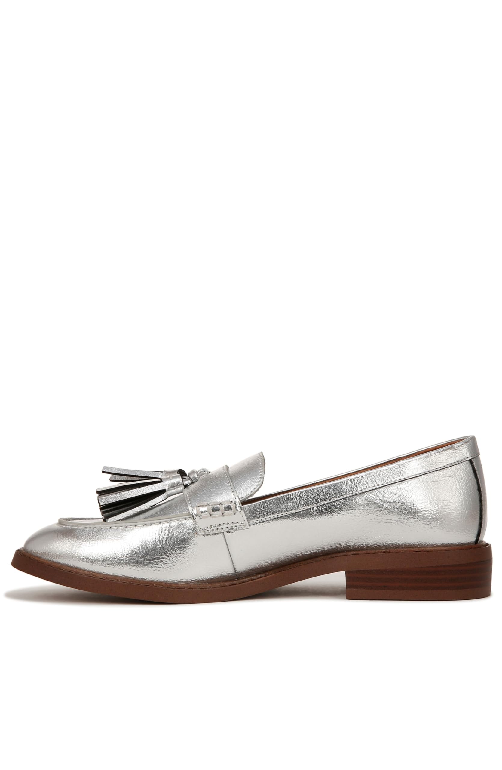 Franco Sarto Womens Carolynn Low Slip On Tassel Loafers Silver Metallic 8 W