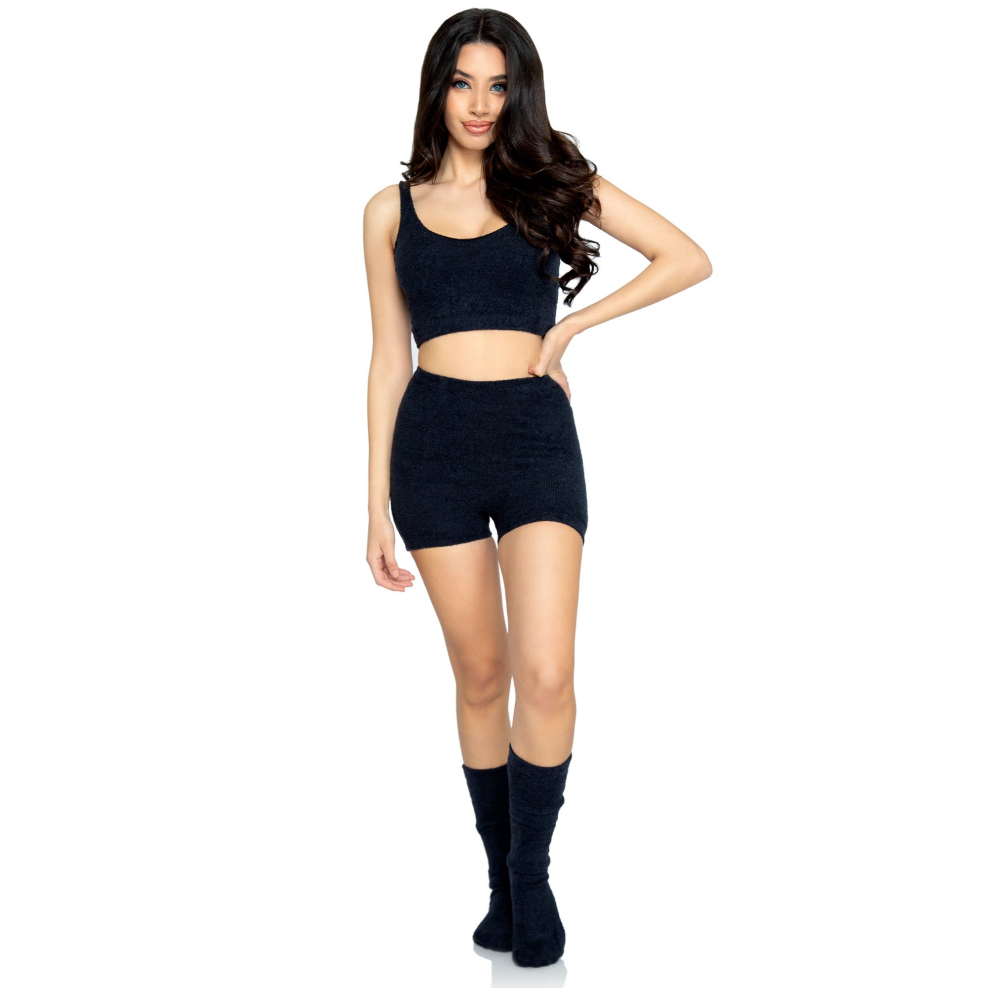 3 PC Ultra-soft cozy knit crop - MED/LGE / BLACK