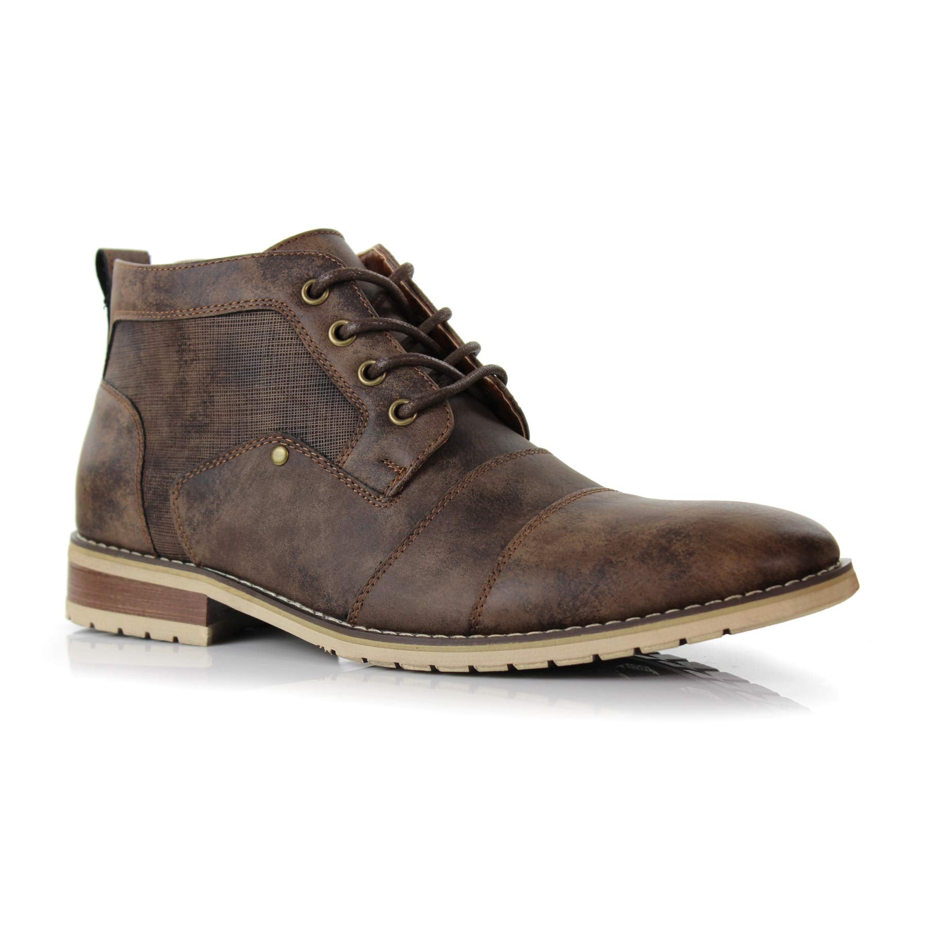 Ferro Aldo Blaine MFA806035 Mens Casual Brogue Mid-Top Lace-Up and Zipper Boots, Brown, 8.5