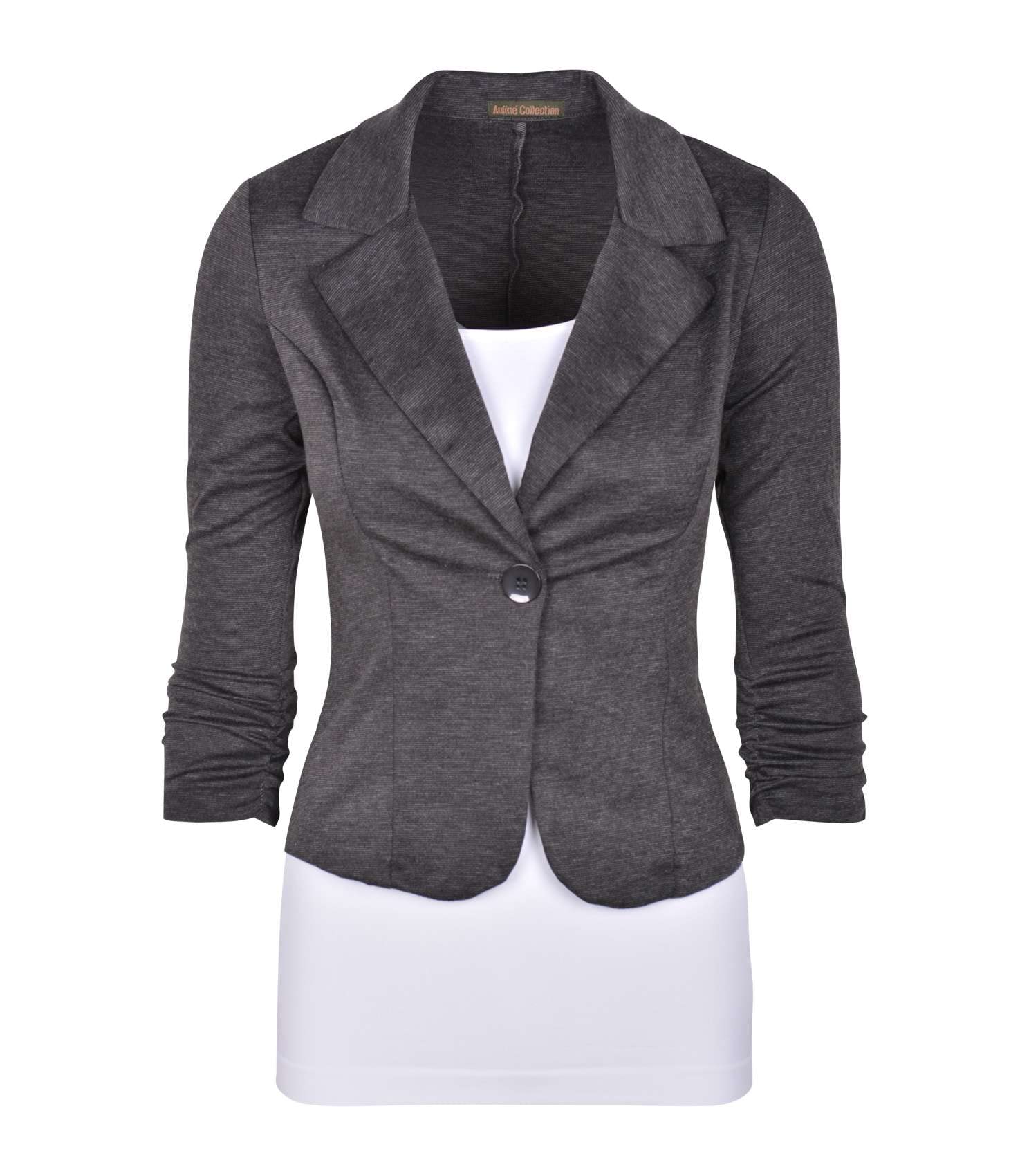 AulinA collection Womens casual Work Solid color Knit Blazer Heath charcoal 3X
