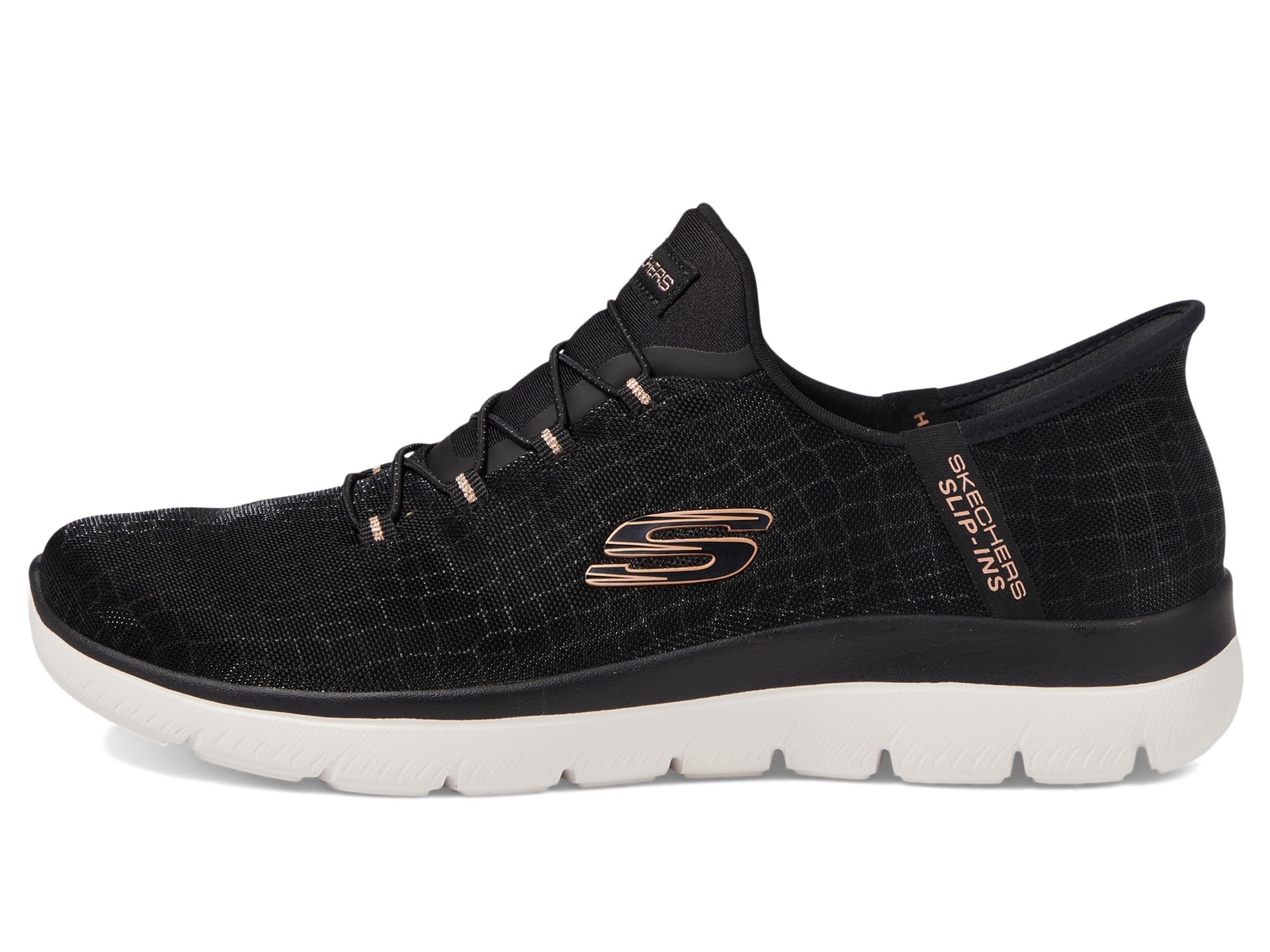 Skechers Women's Hands Free Slip-ins Summits Classy Night Sneaker, Black Rose Gold, 7.5