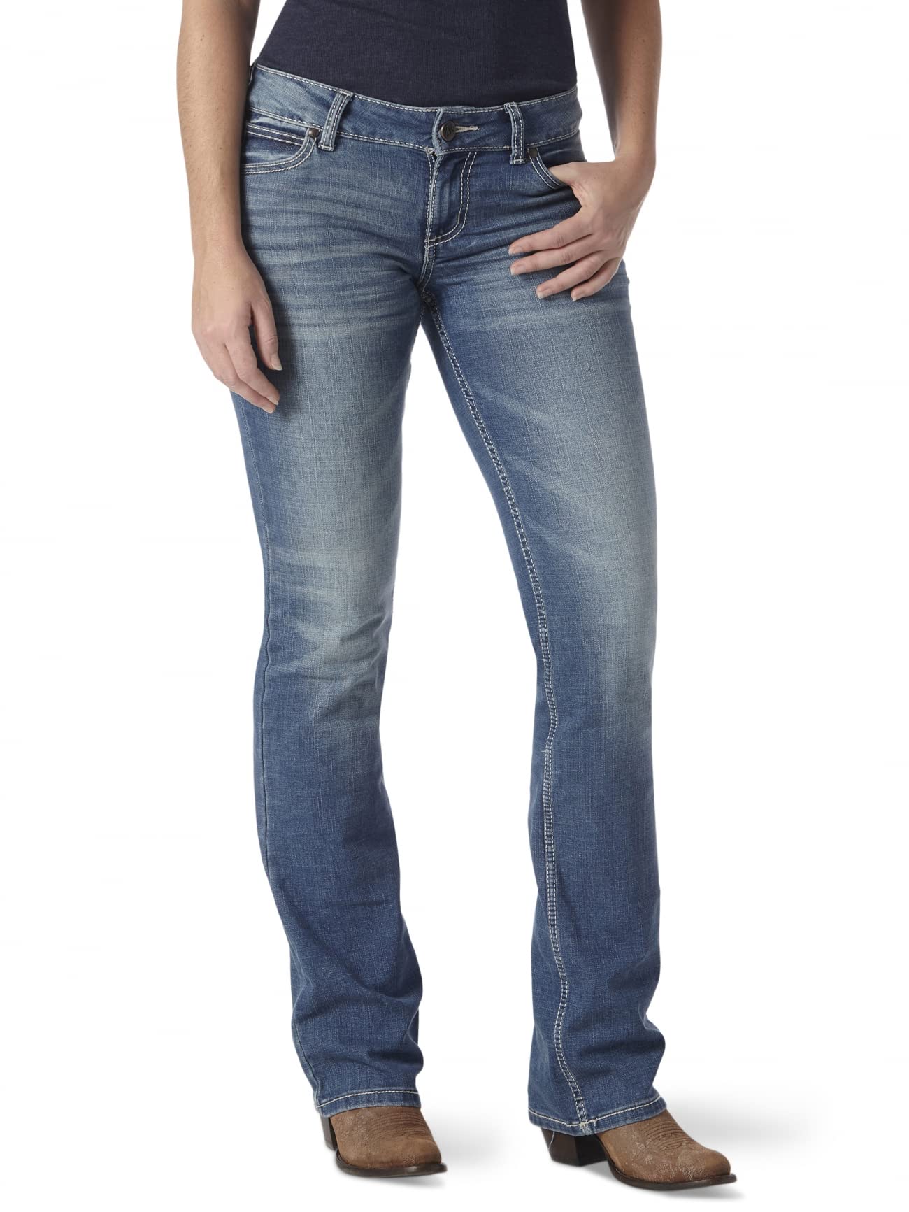 Wrangler Women's Retro Mae Mid Rise Stretch Boot Cut Jean, Deadwood, 9W x 34L