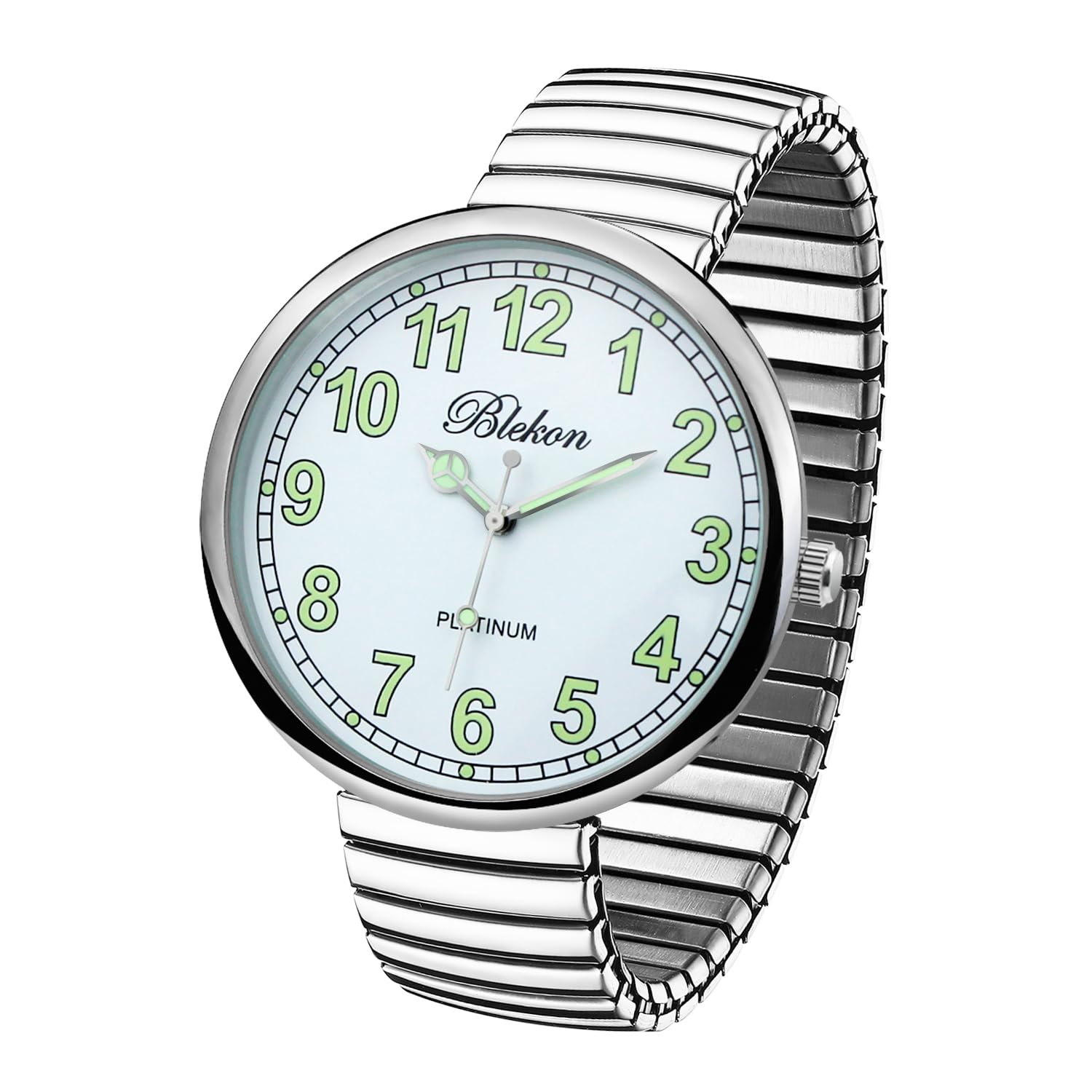Blekon Collections New Super Large Face Stretch Band Japanese Movement PC21J Fashion Watch (Silver/Luminous)