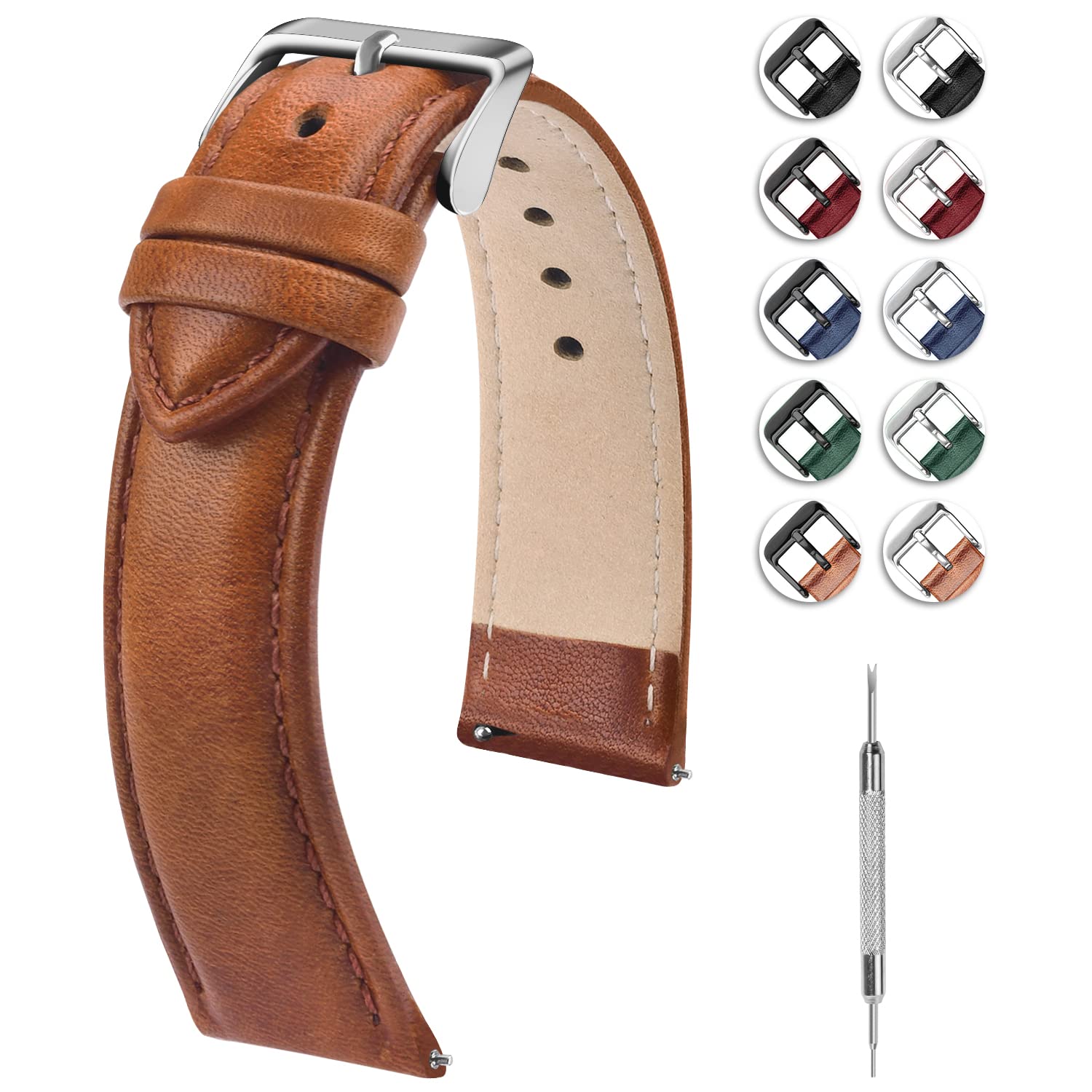 Fullmosa 20mm Treen Gradient Color Tanned Leather Watch Bands Compatible with Samsung Galaxy Watch 5 40mm 44mm/Pro 45mm,Galaxy W