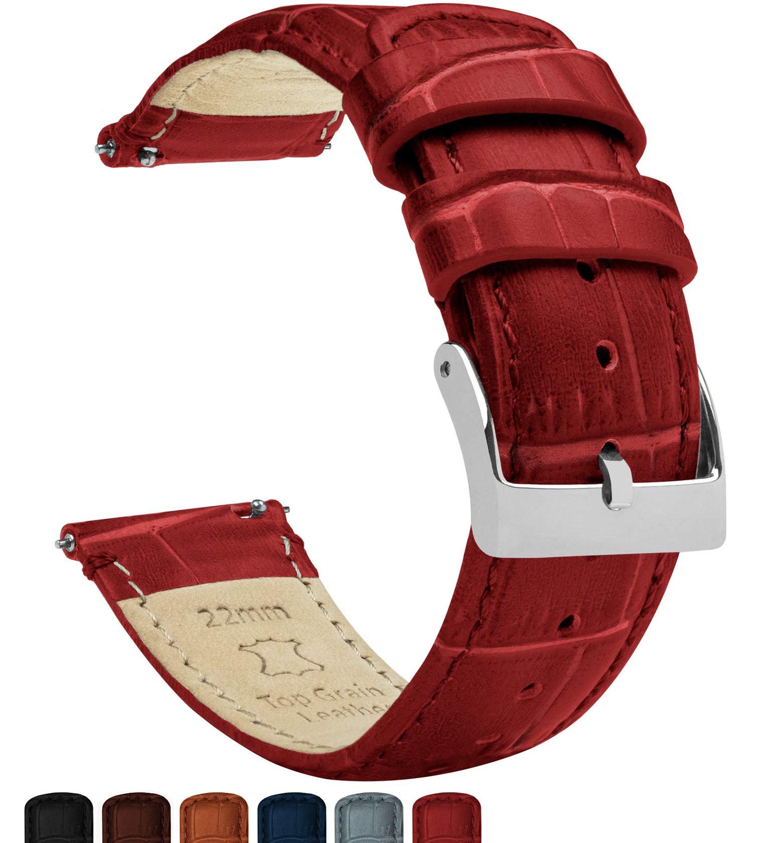 23mm Crimson Red - BARTON Alligator Grain - Quick Release Leather Watch Bands