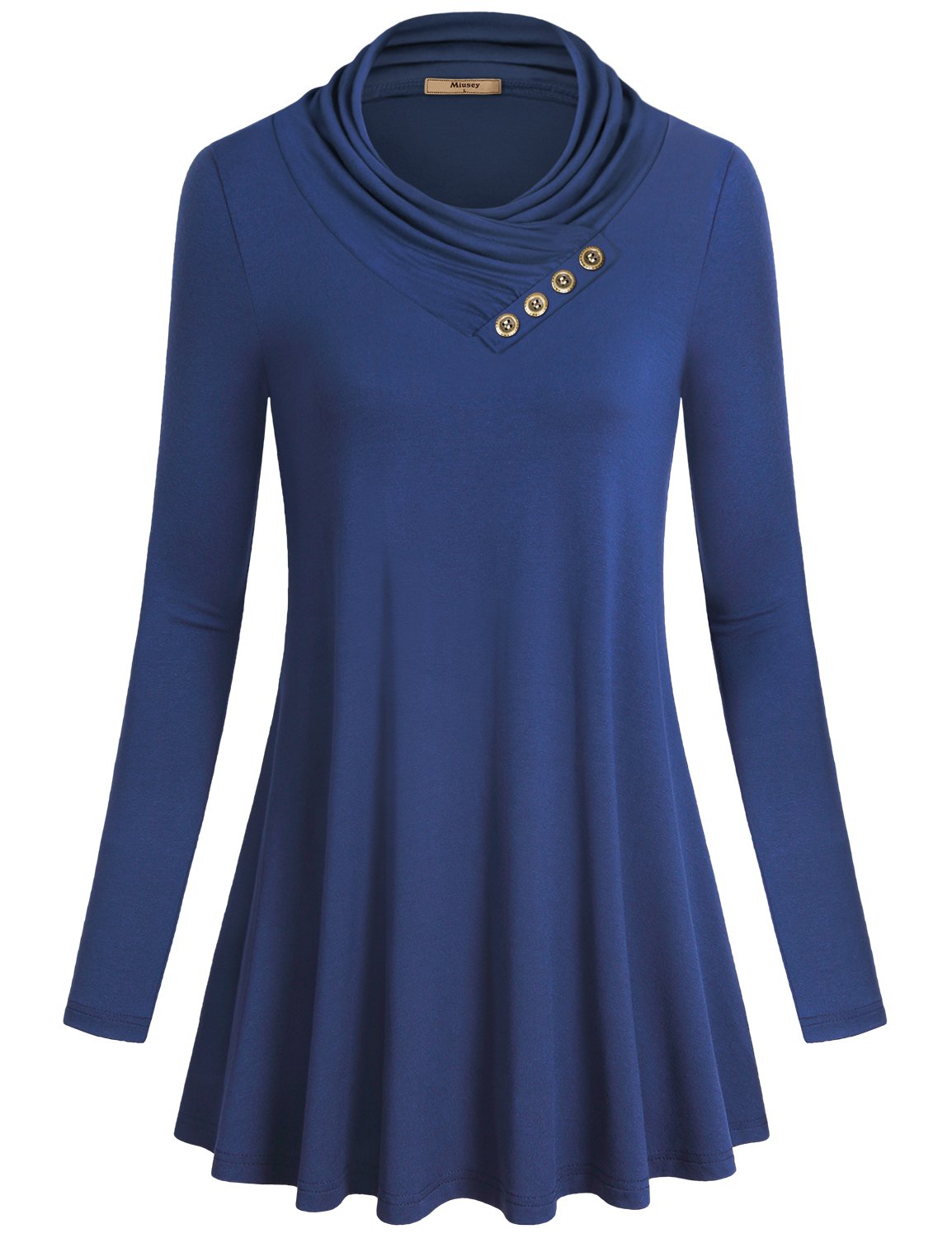 Miusey Womens Dresses Tops, Ladies Long Sleeve Pullover Lightweight Cotton Sweatshirt Tunic Top Dress Pullovers Small Dark Blue
