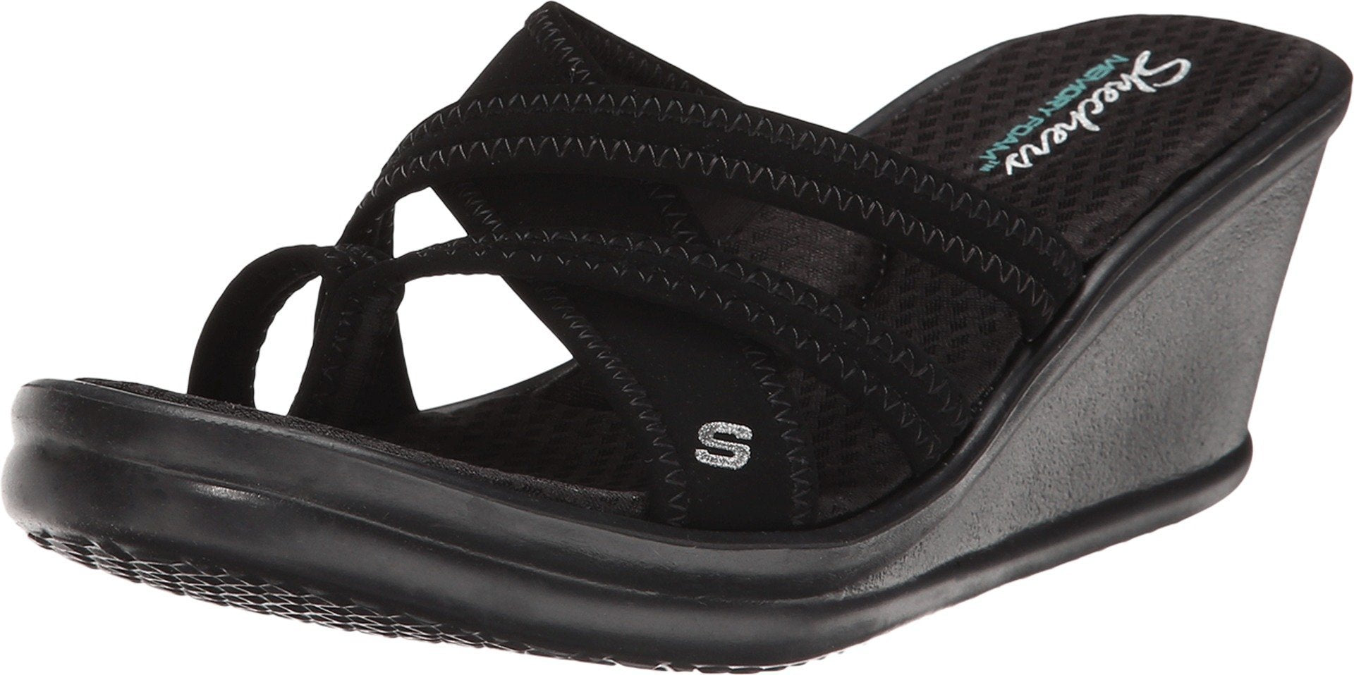 Skechers Cali Women's Rumblers - Young At Heart Wedge Sandal, Black, 5 M US