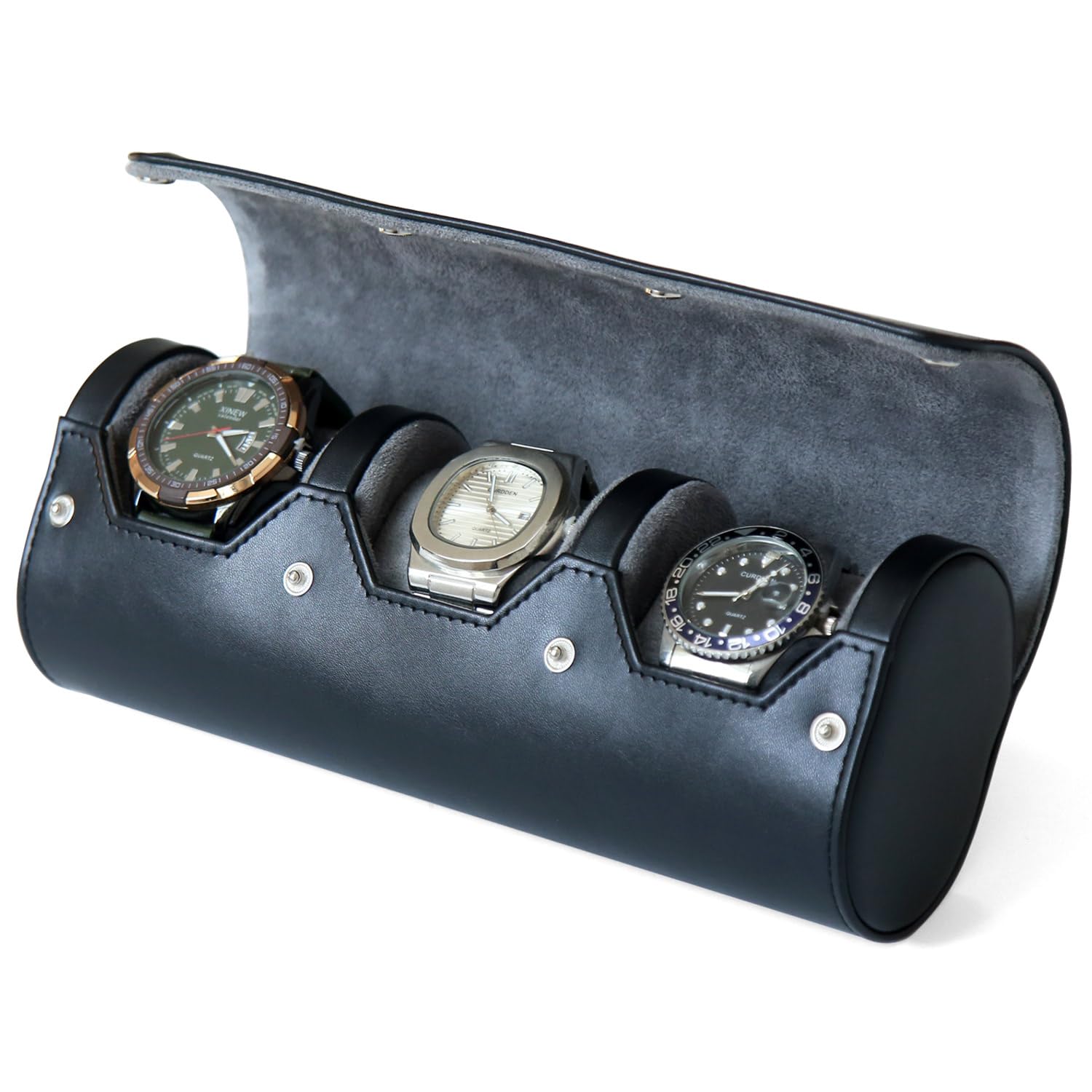 Besforu watch box organizer for mens watch case travel roll Portable 3 Watch Display Storage with Velvet Sections to Holder Larg