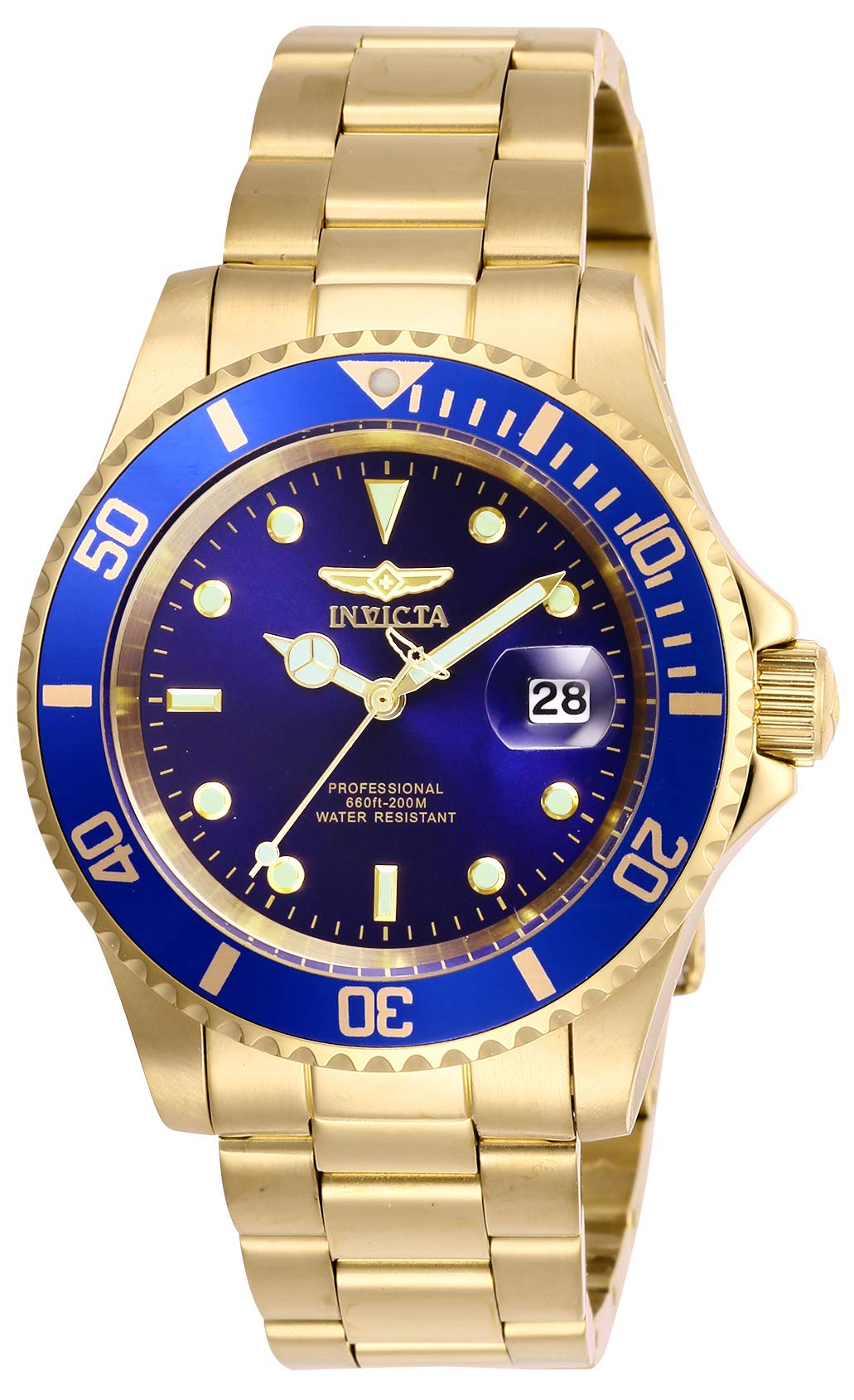 Invicta Men 's Pro Diver Quartz Watch with Stainless Steel Strap, Gold/Blue, 20 (Model: 26974)