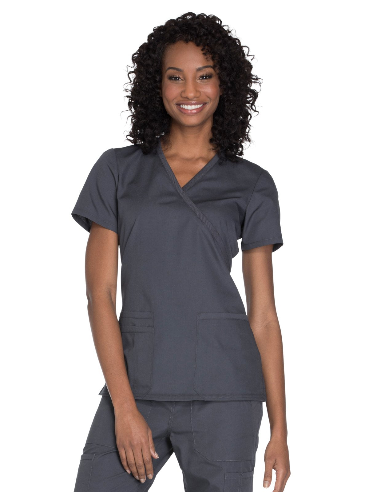 cherokee Womens Workwear core Stretch Mock Wrap Scrubs Shirt, Pewter, X-Large