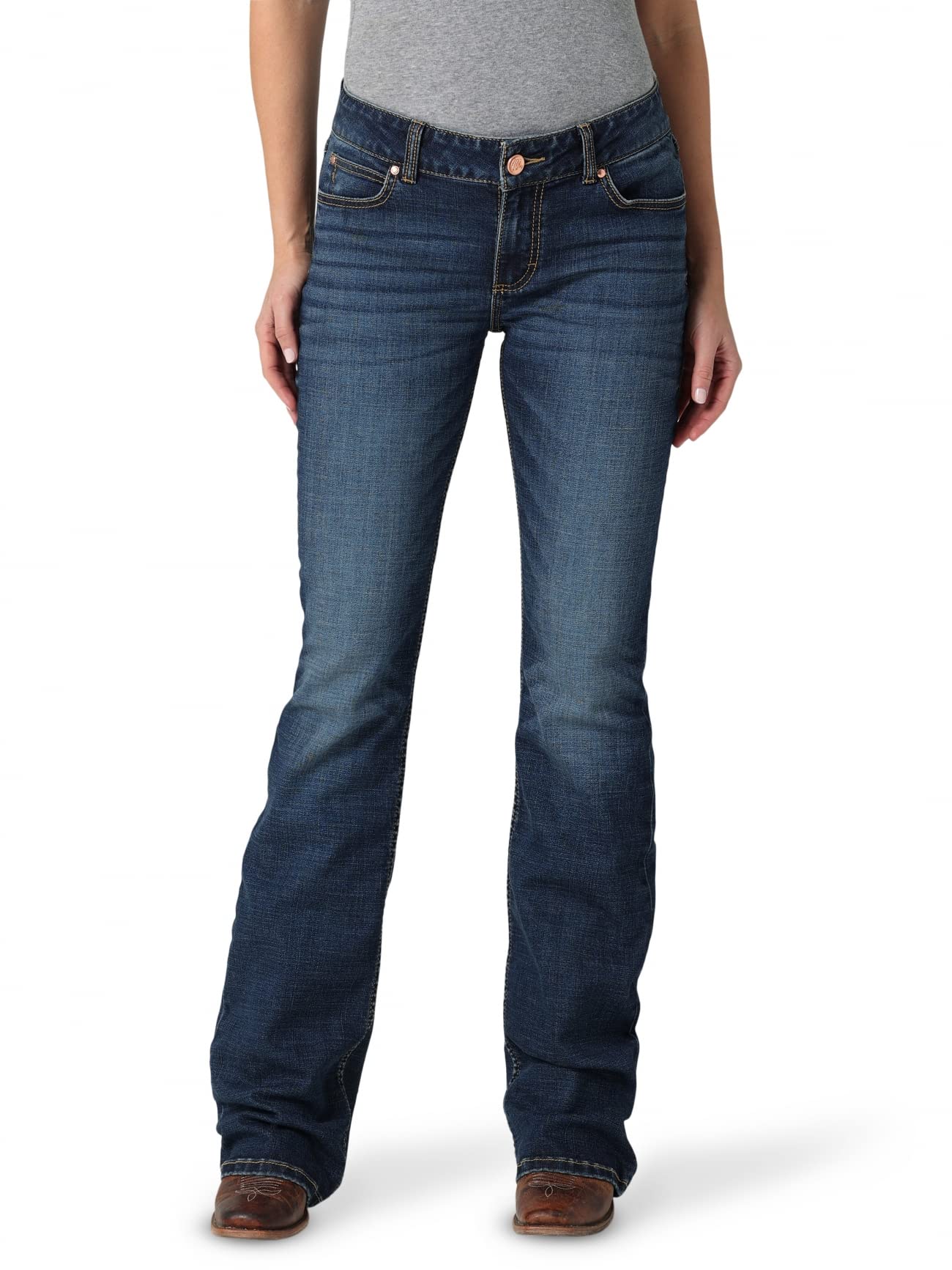 Wrangler Womens Retro Mae Rise Stretch Boot cut Jean, Mid Wash, 11W x 32L