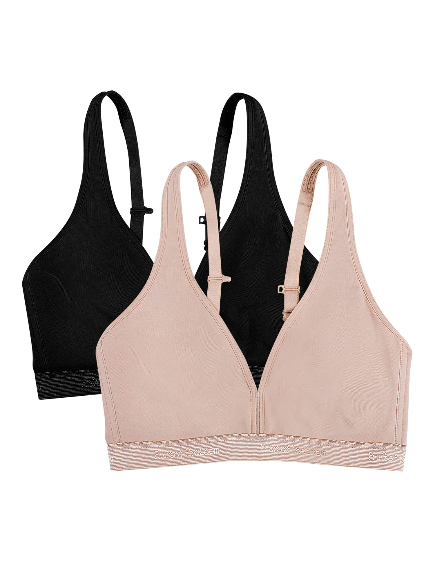 Fruit of the Loom Women's Wirefree Cotton Bralette, Black Hue/Sand, 38A