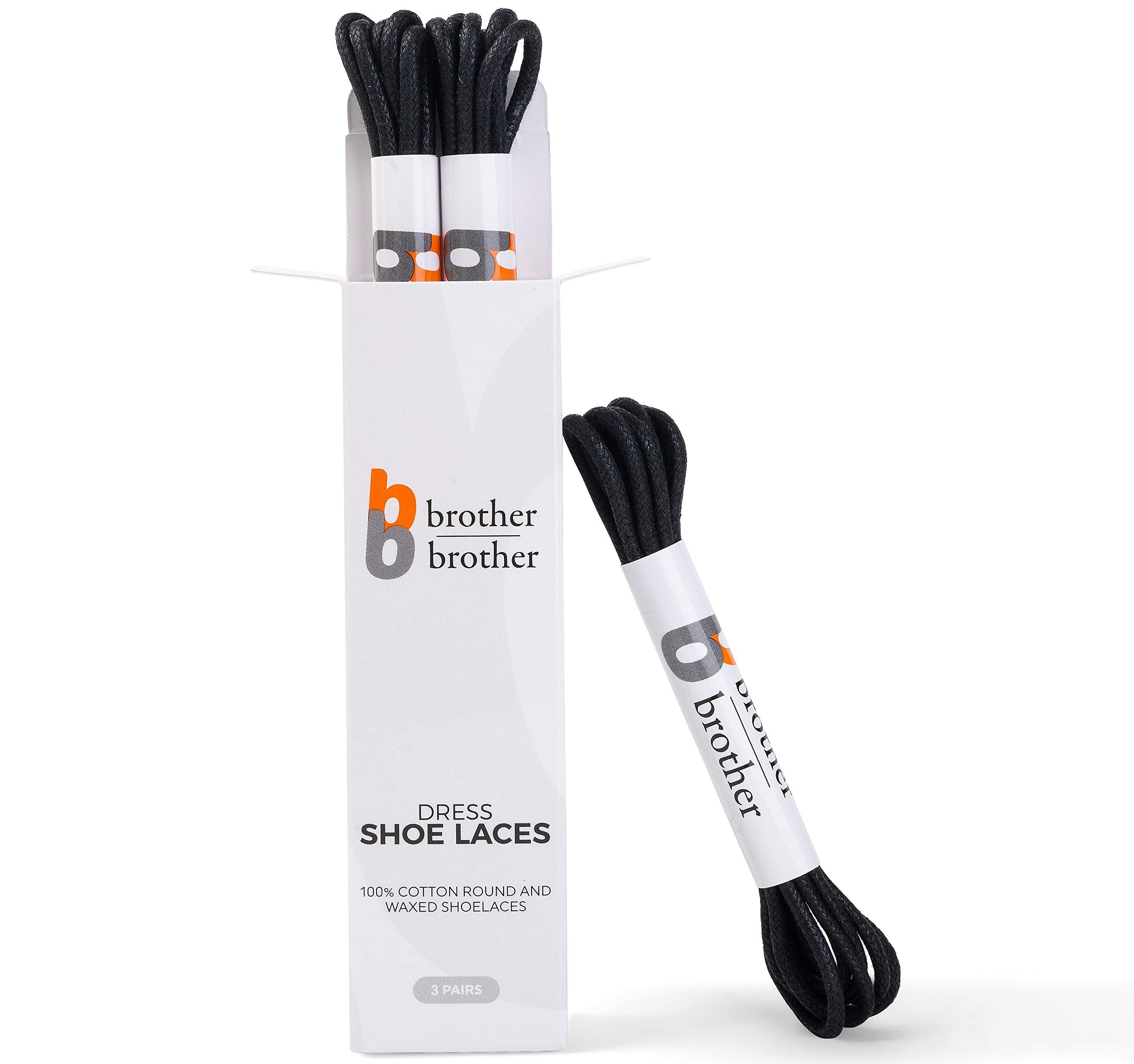 BB BROTHER BROTHER Dress Shoe Laces Black Shoelaces Round Waxed Cotton Oxford (3 Pairs) Thin Shoes Men 36
