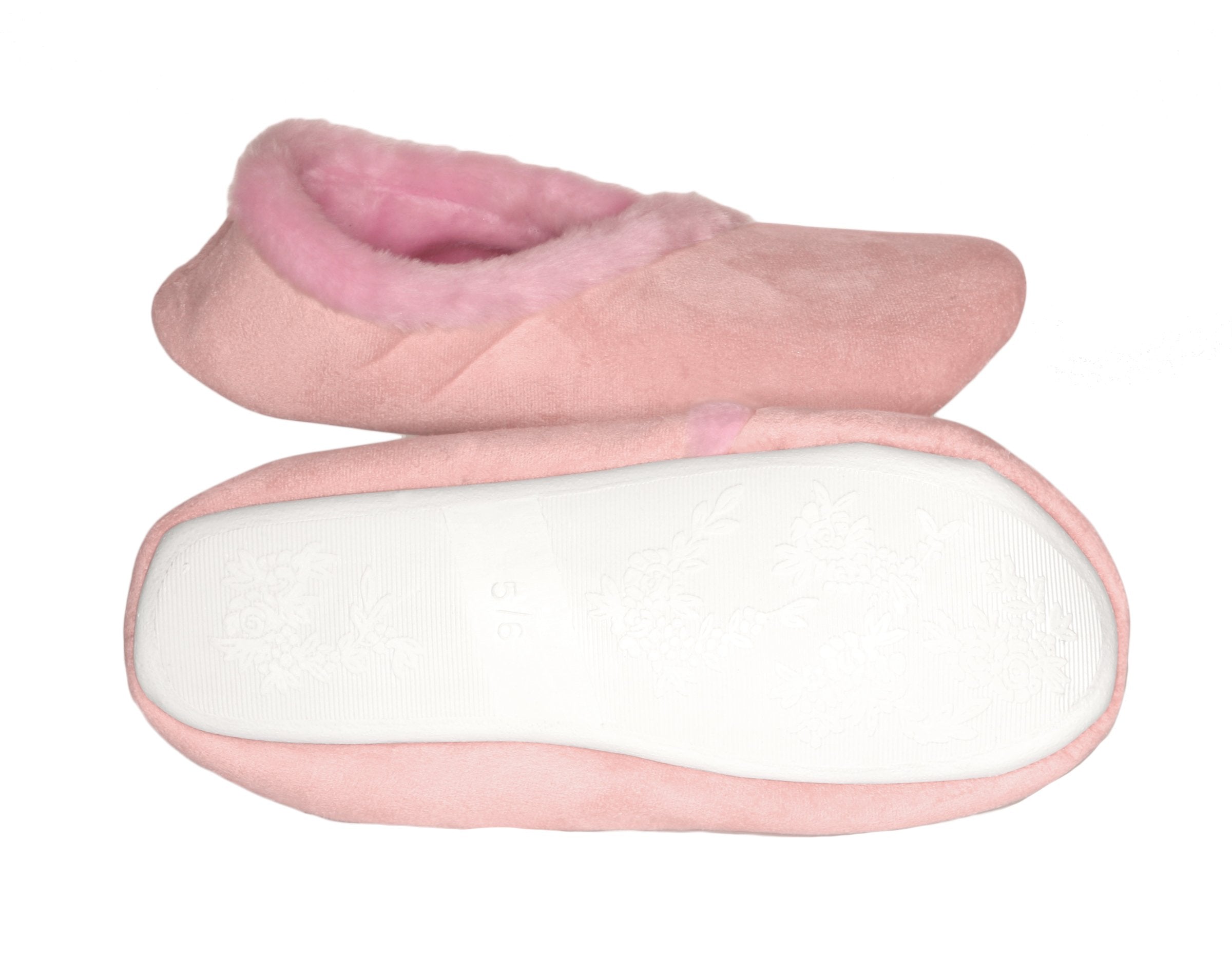 Living Healthy Products LSFL-002-78 Medium 7-8 Womens Synthetic Fur Lined Suede Slippers in Pink