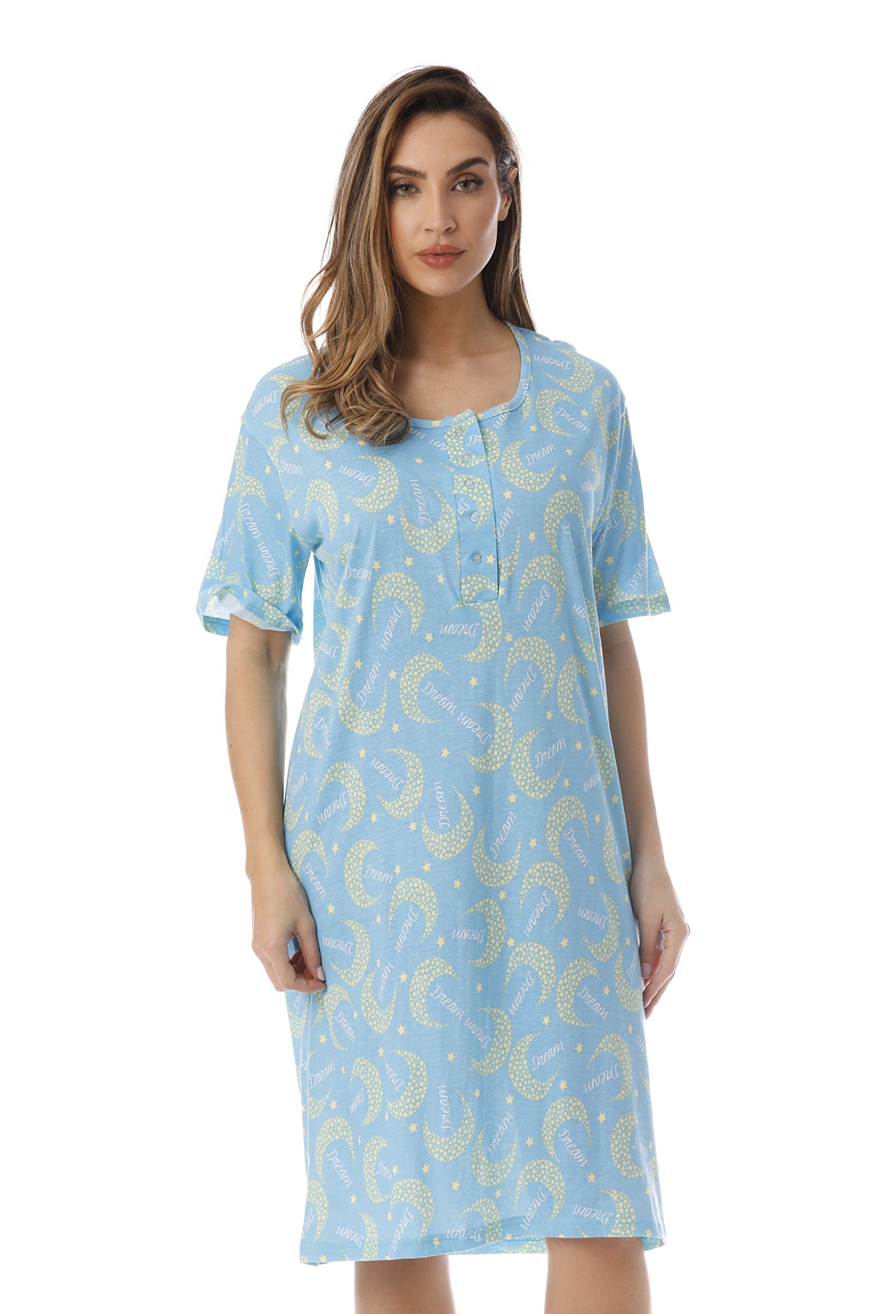 Just Love Short Sleeve Nightgown Sleep Dress for Women Sleepwear Blue - Starry Moon 3X Plus