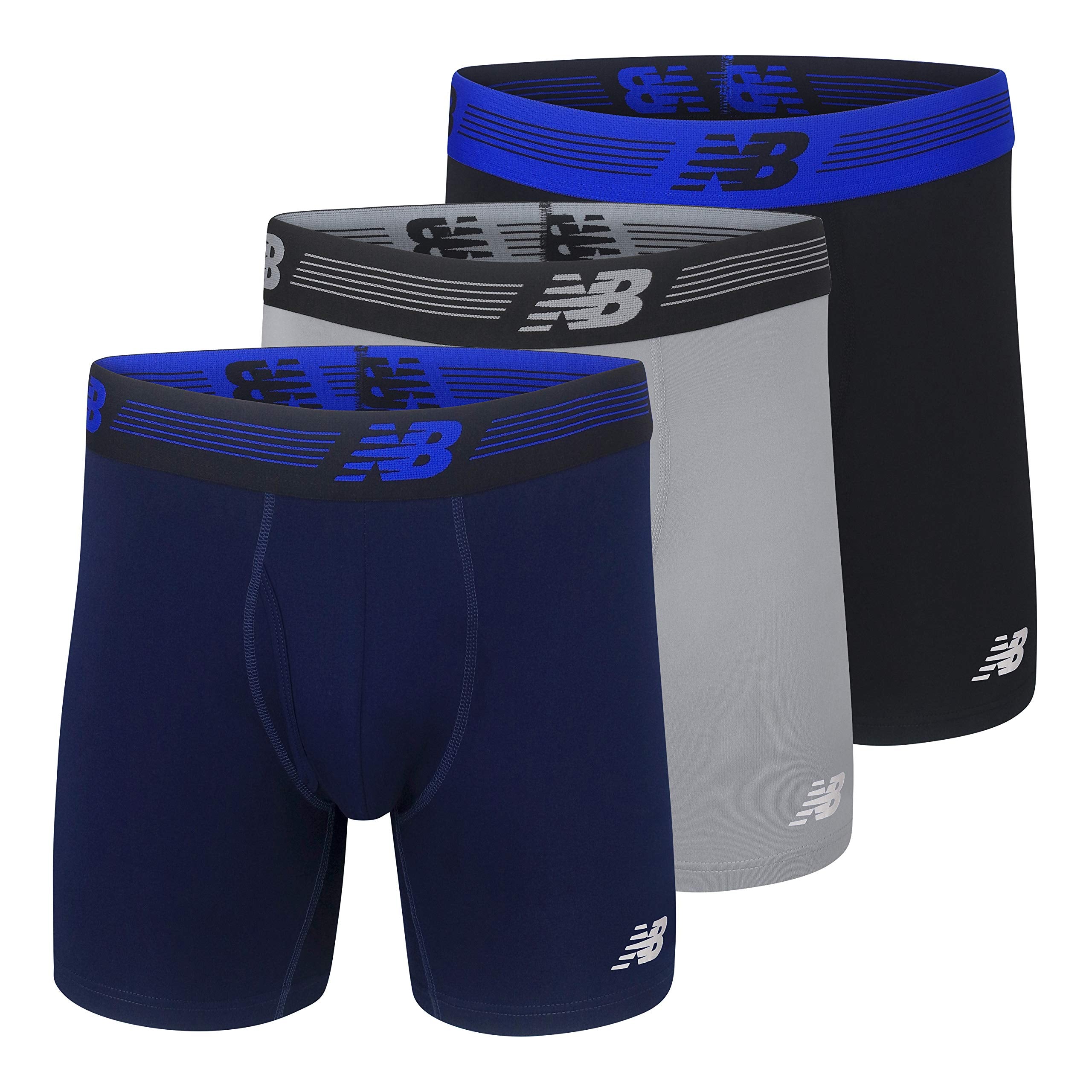 New Balance Men's 6 Boxer Brief Fly Front with Pouch, 3-Pack, Black/Steel/Pigment, X-Large